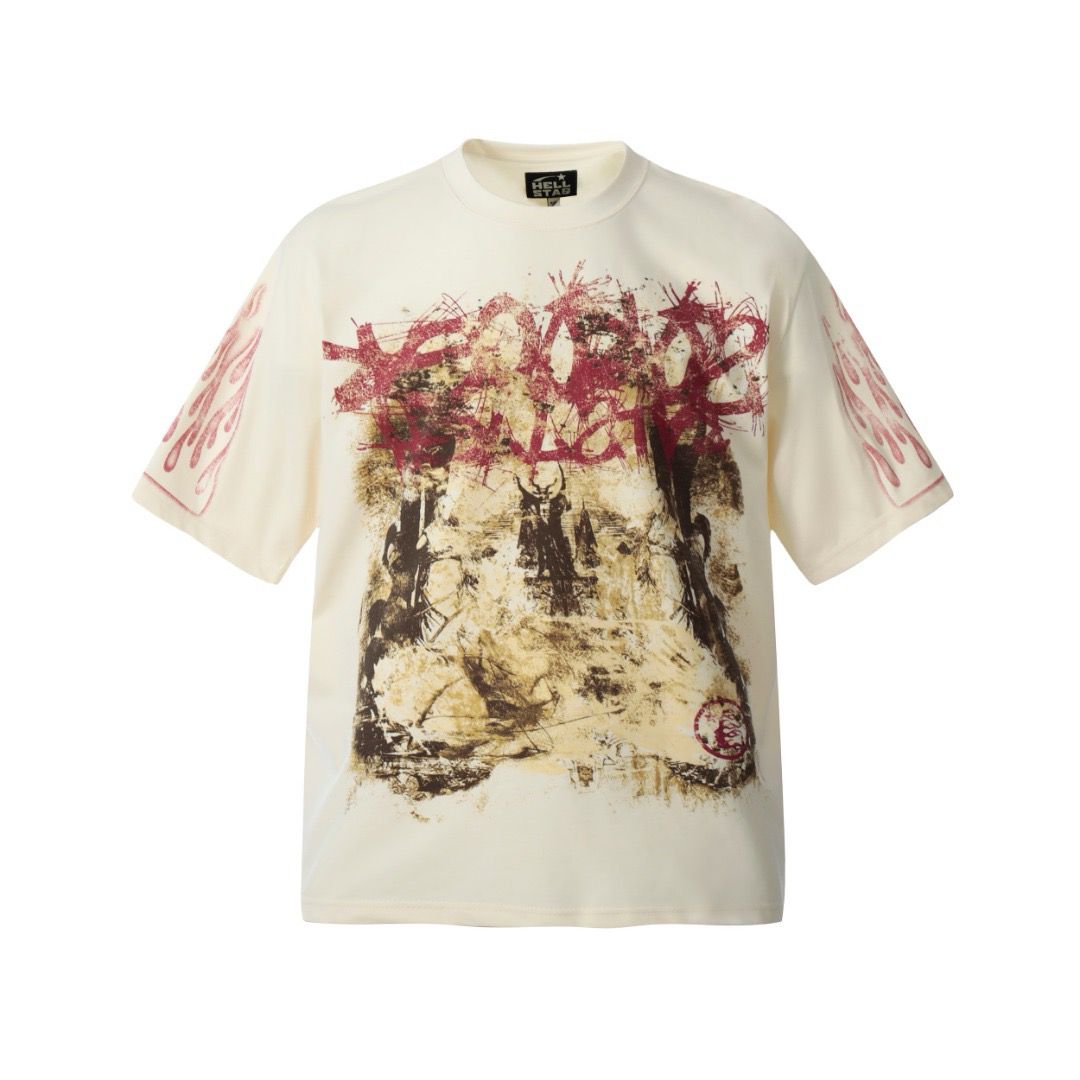 Washing beige full printed tshirt