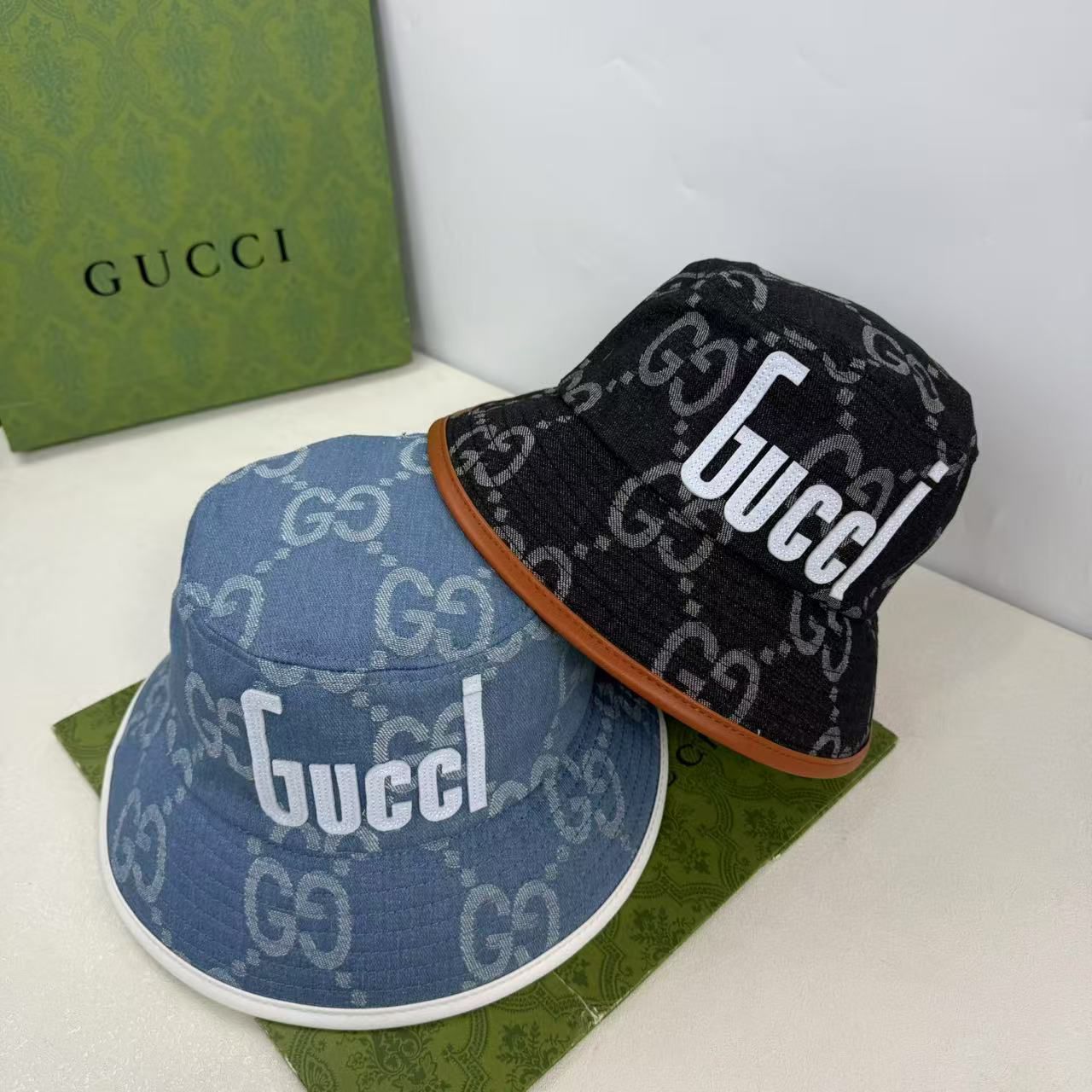 New full print denim bucket hat
