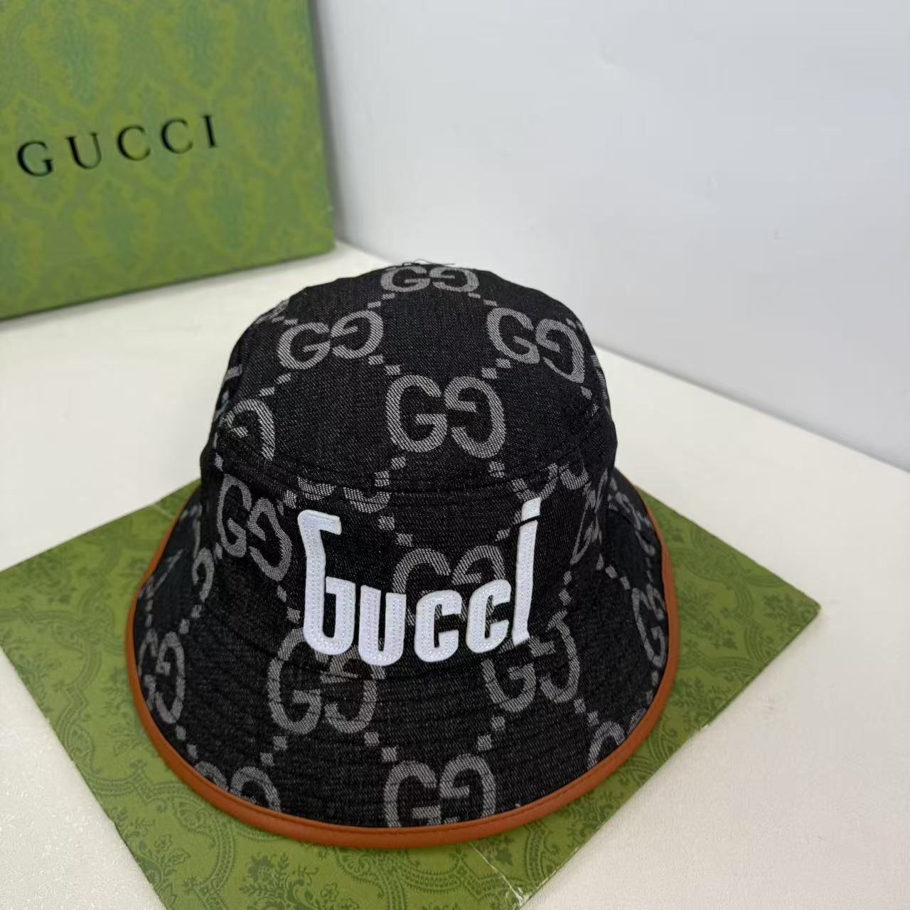 New full print denim bucket hat