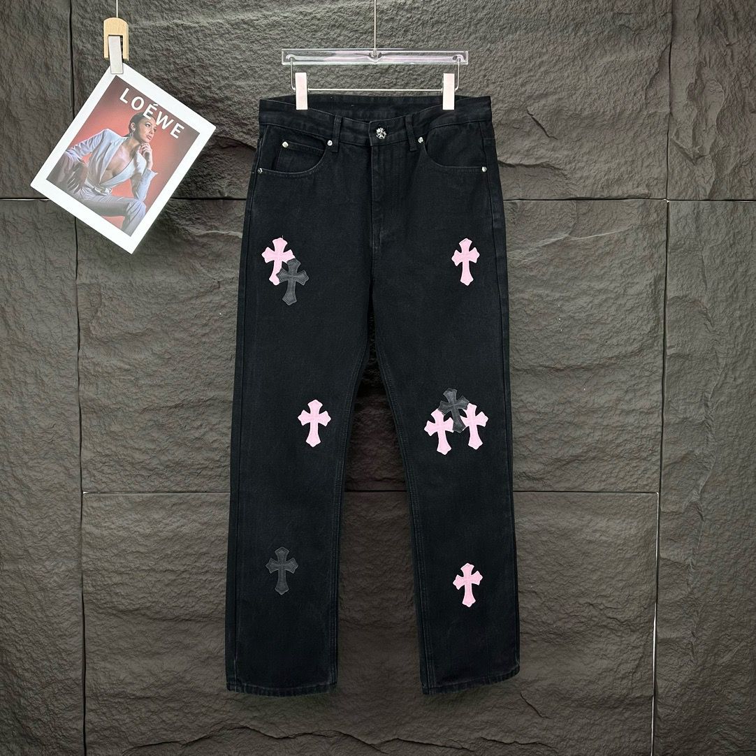 2025 new washing black with pink logo jeans