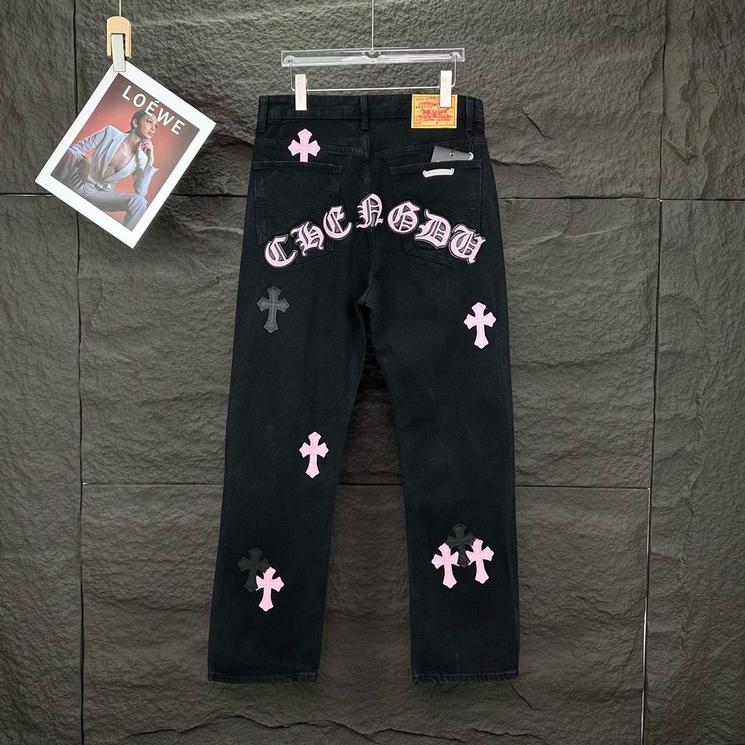 2025 new washing black with pink logo jeans