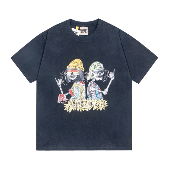 New arrival washed black 2 skeletons tshirt