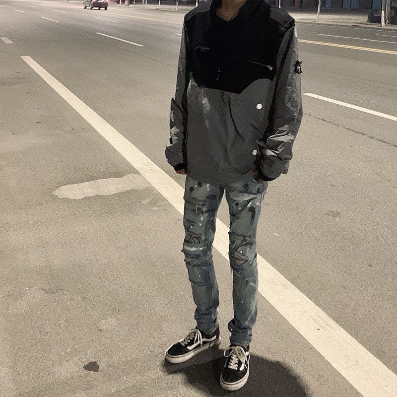 1:1 Version washing blue ripped jeans