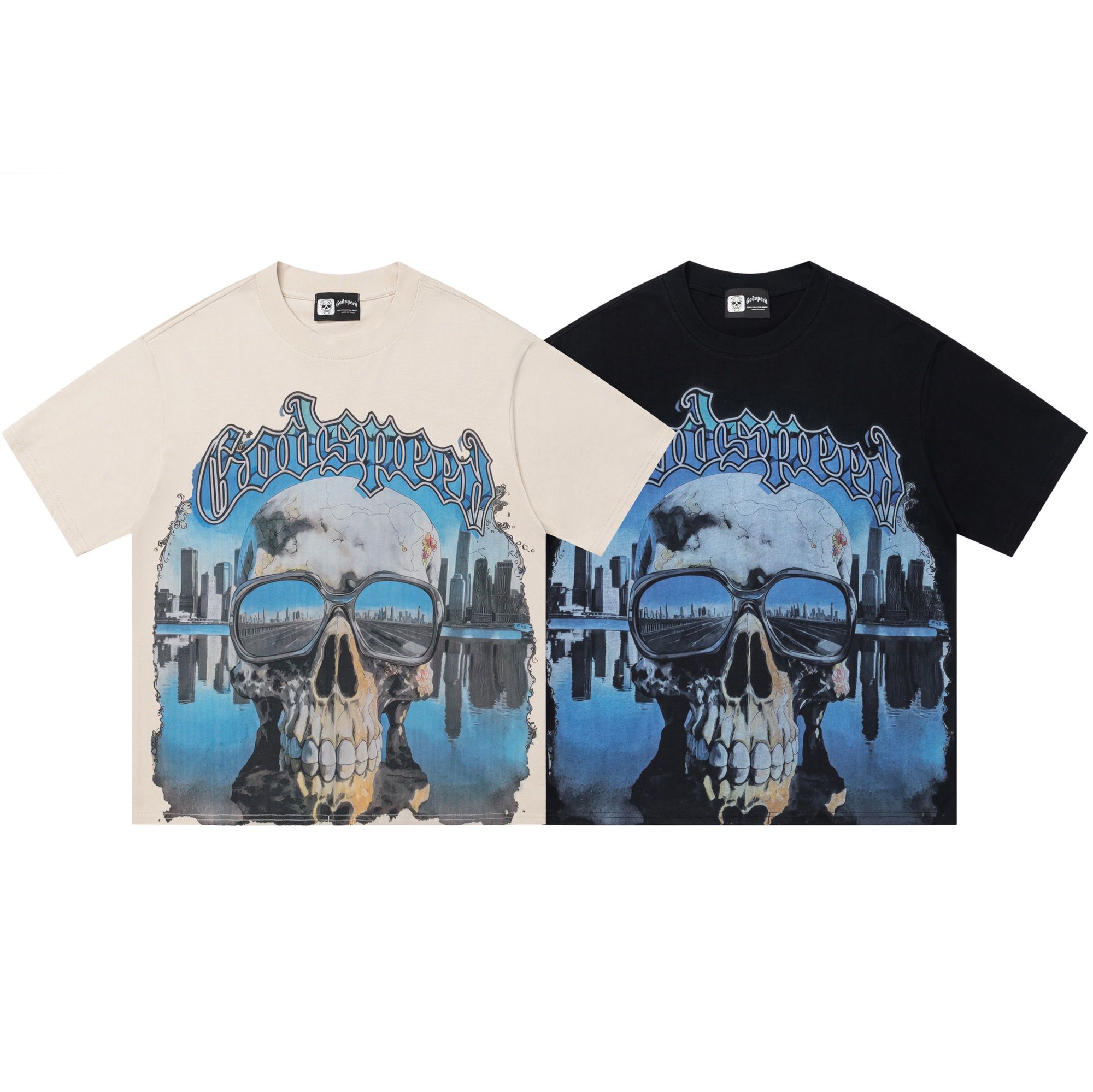 New washing design with blue print tshirt