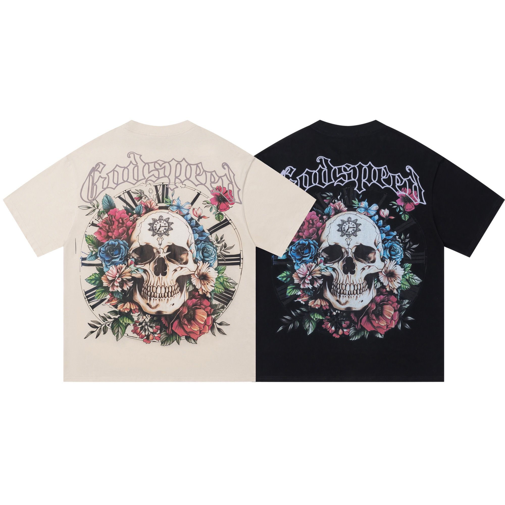 New arrival skull flowers print tshirt