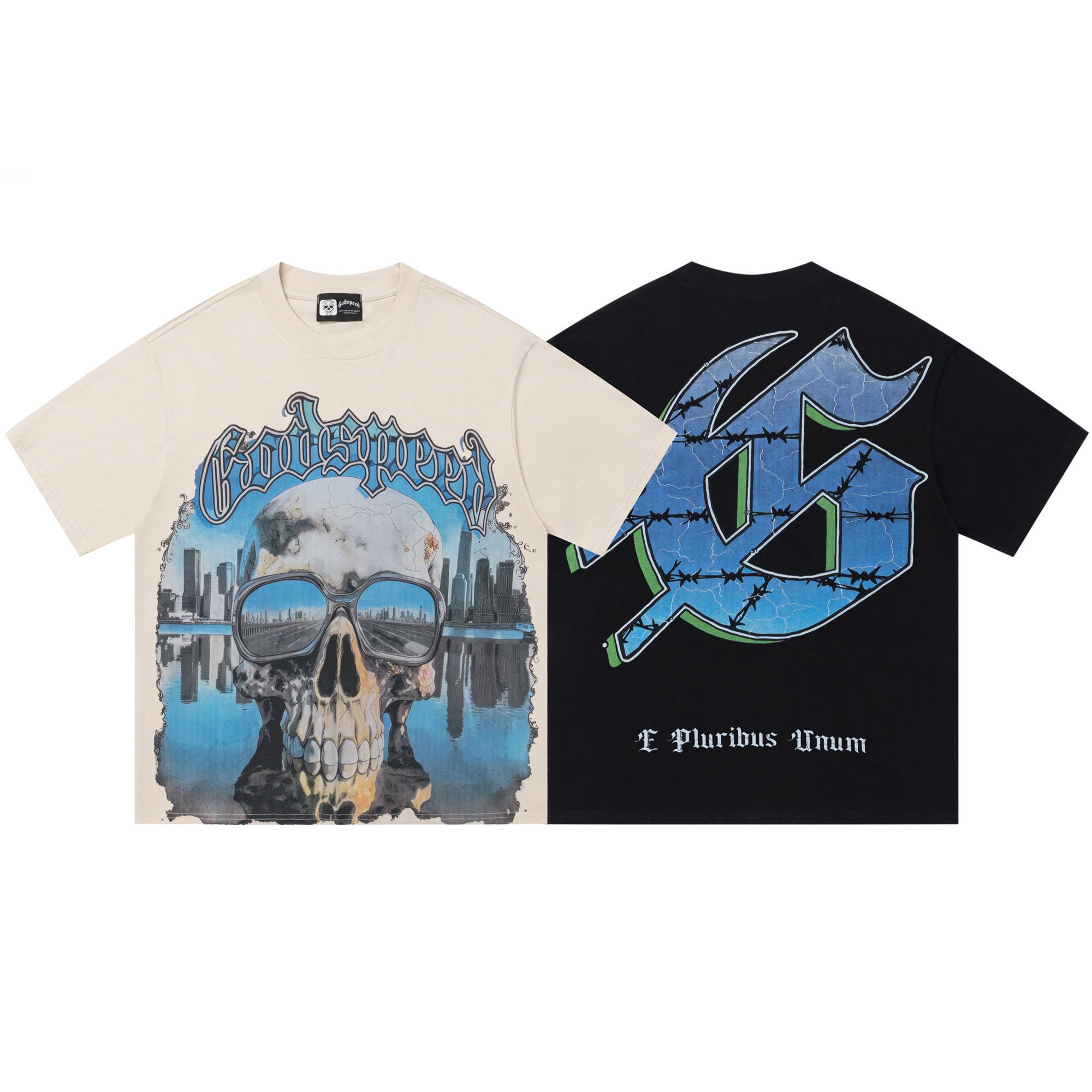 New washing design with blue print tshirt