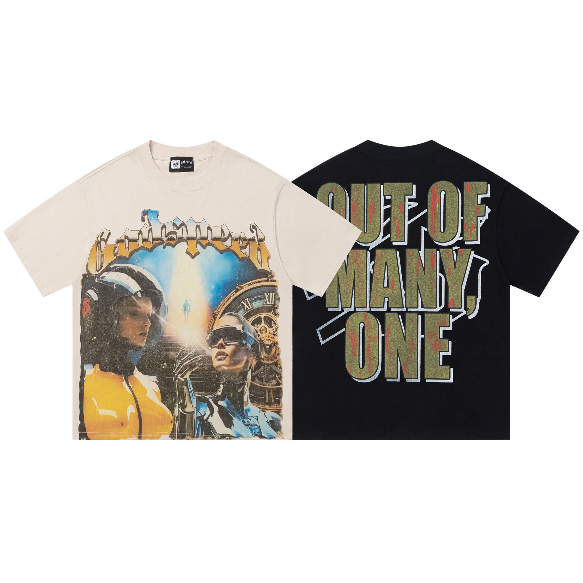 New washing black beige graffiti tshirt