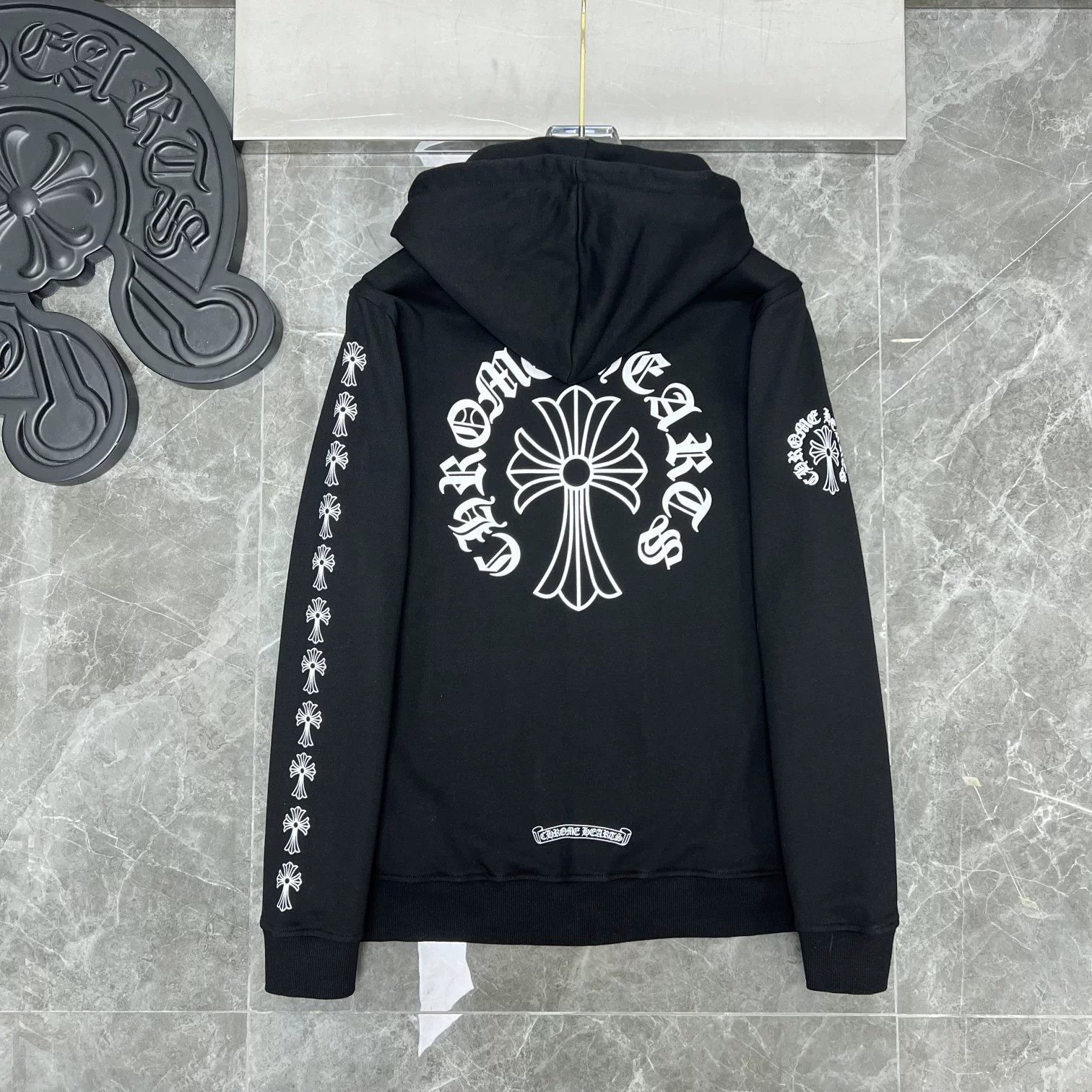 1:1 Letter collar letter long cross flower arm zipper hoodie