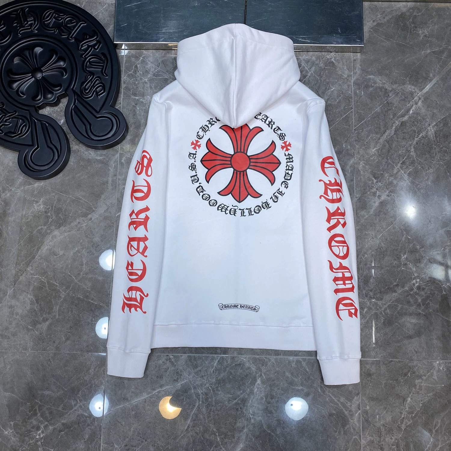 1:1 Red Cross flower arms horseshoe zipper hoodie