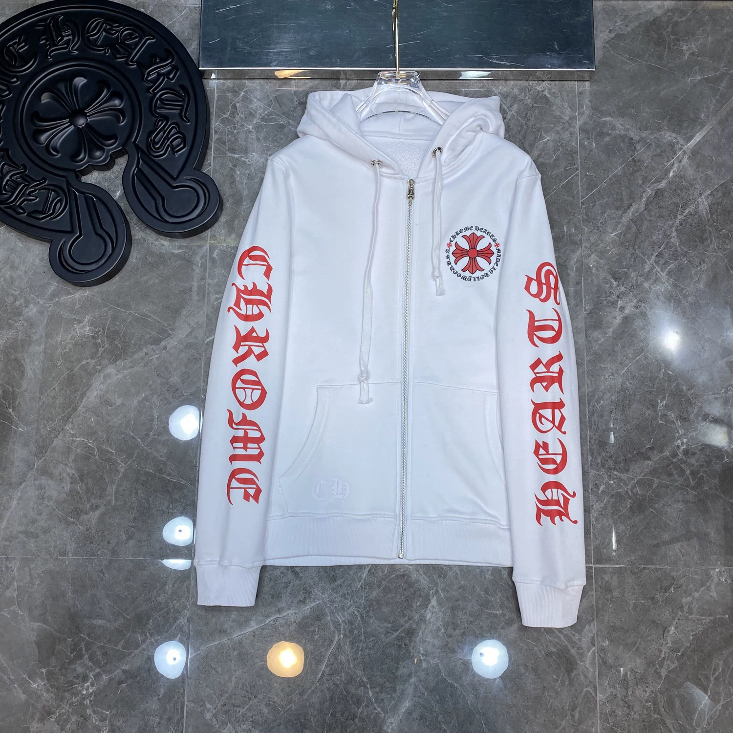 1:1 Red Cross flower arms horseshoe zipper hoodie