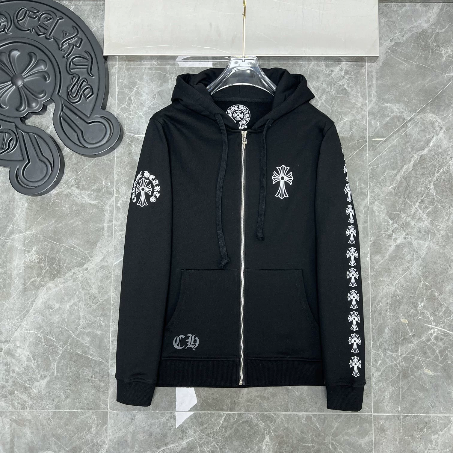 1:1 Letter collar letter long cross flower arm zipper hoodie