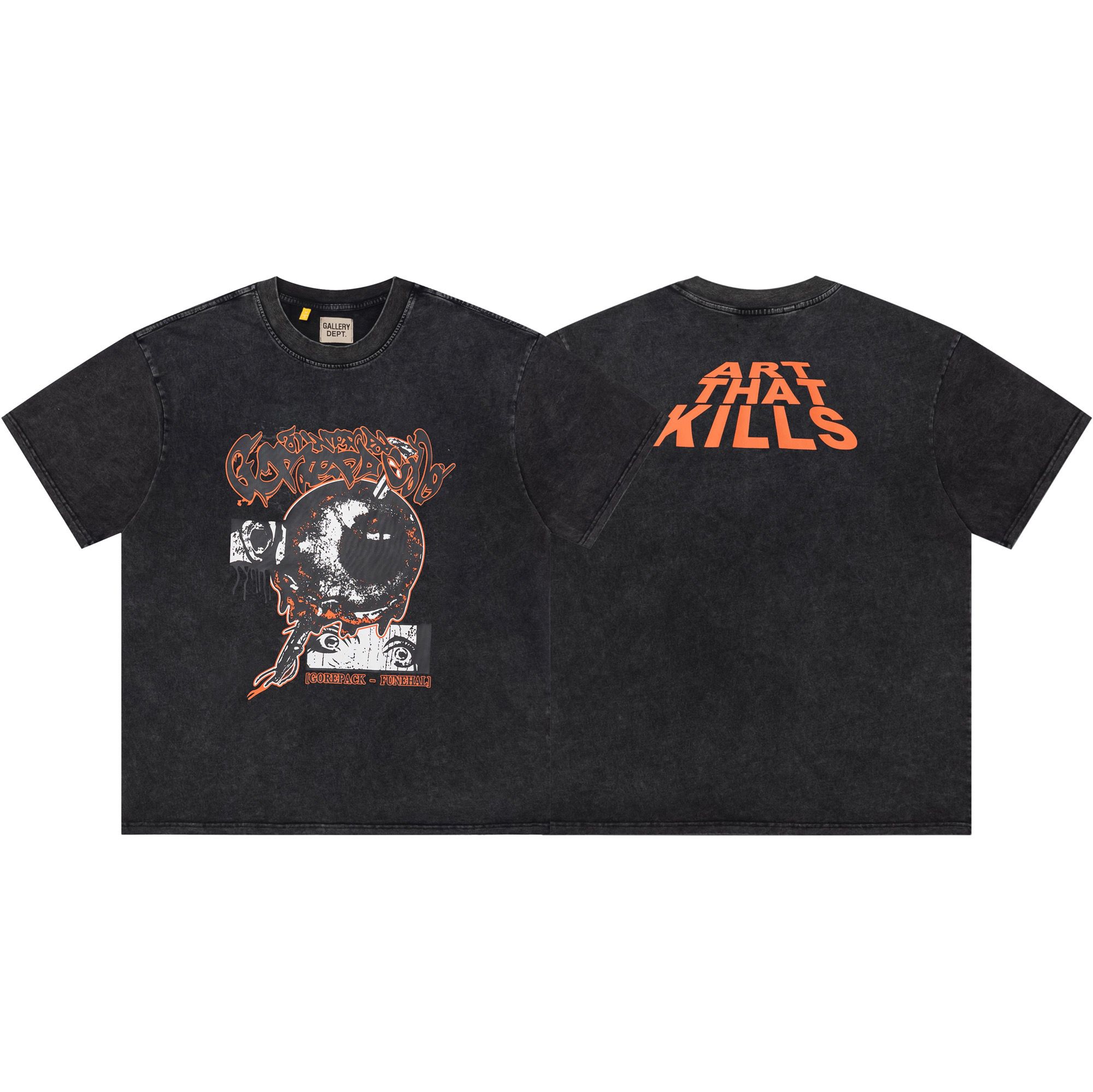 New washing black with orange print tshirt