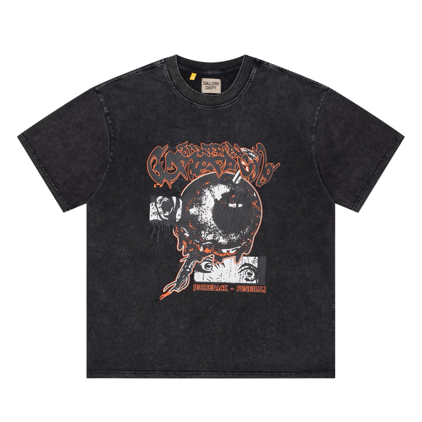 New washing black with orange print tshirt