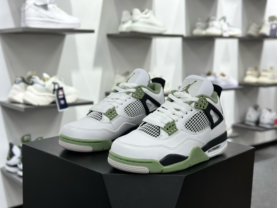 AJ4 new white with green sneaker