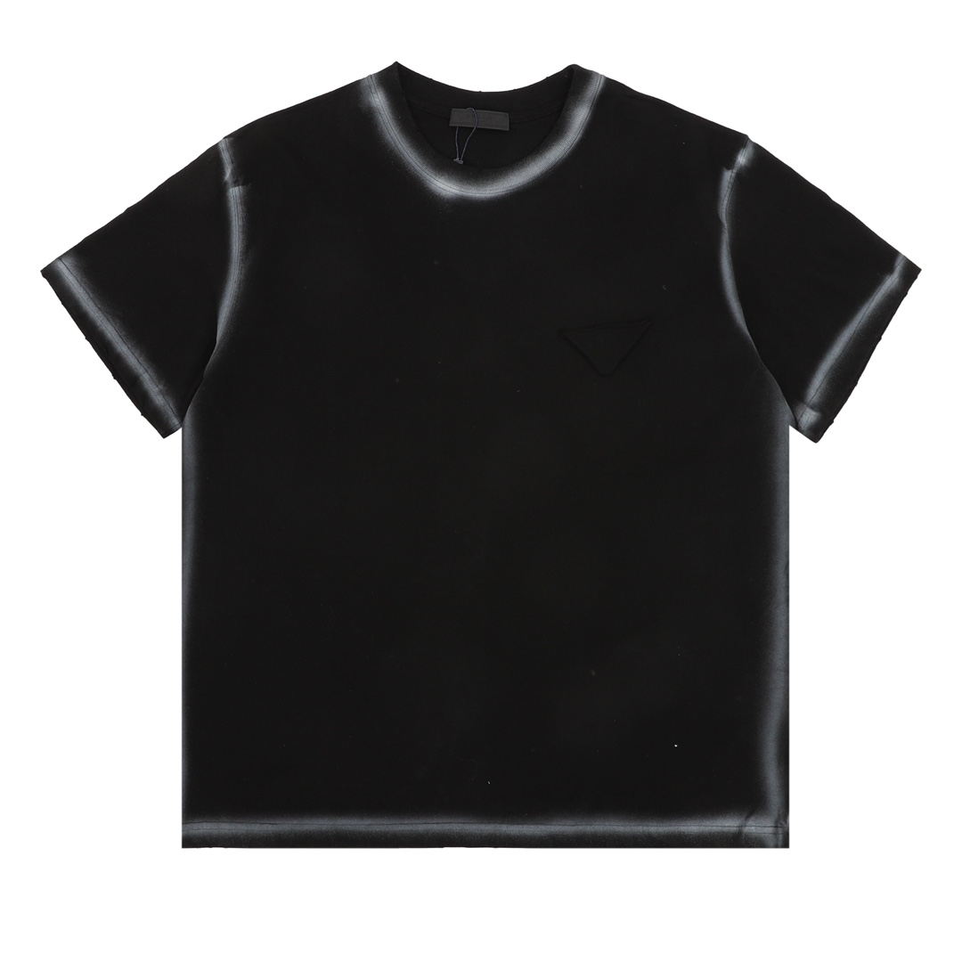 Washed fabric triangular label short-sleeved T-shirt