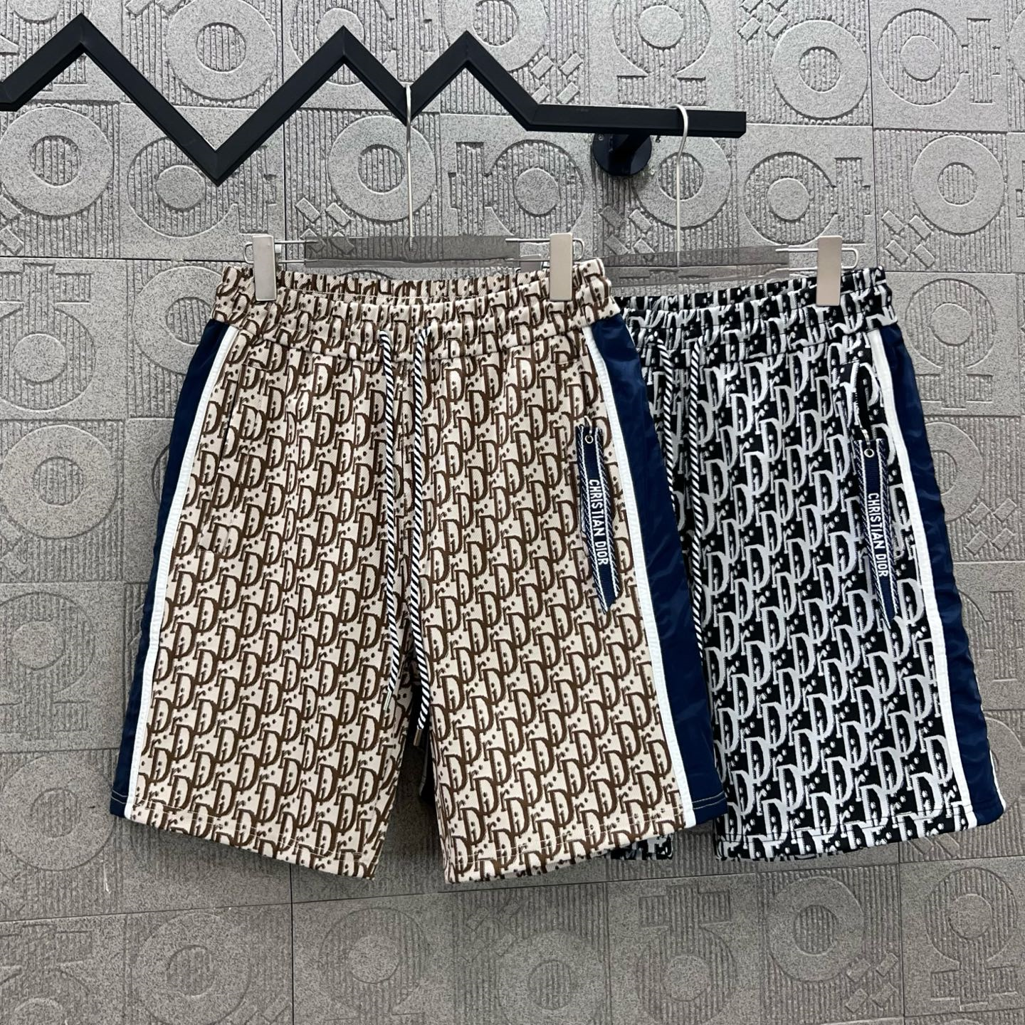 Full-printed letter LOGO woven strap spliced zipper pocket Shorts