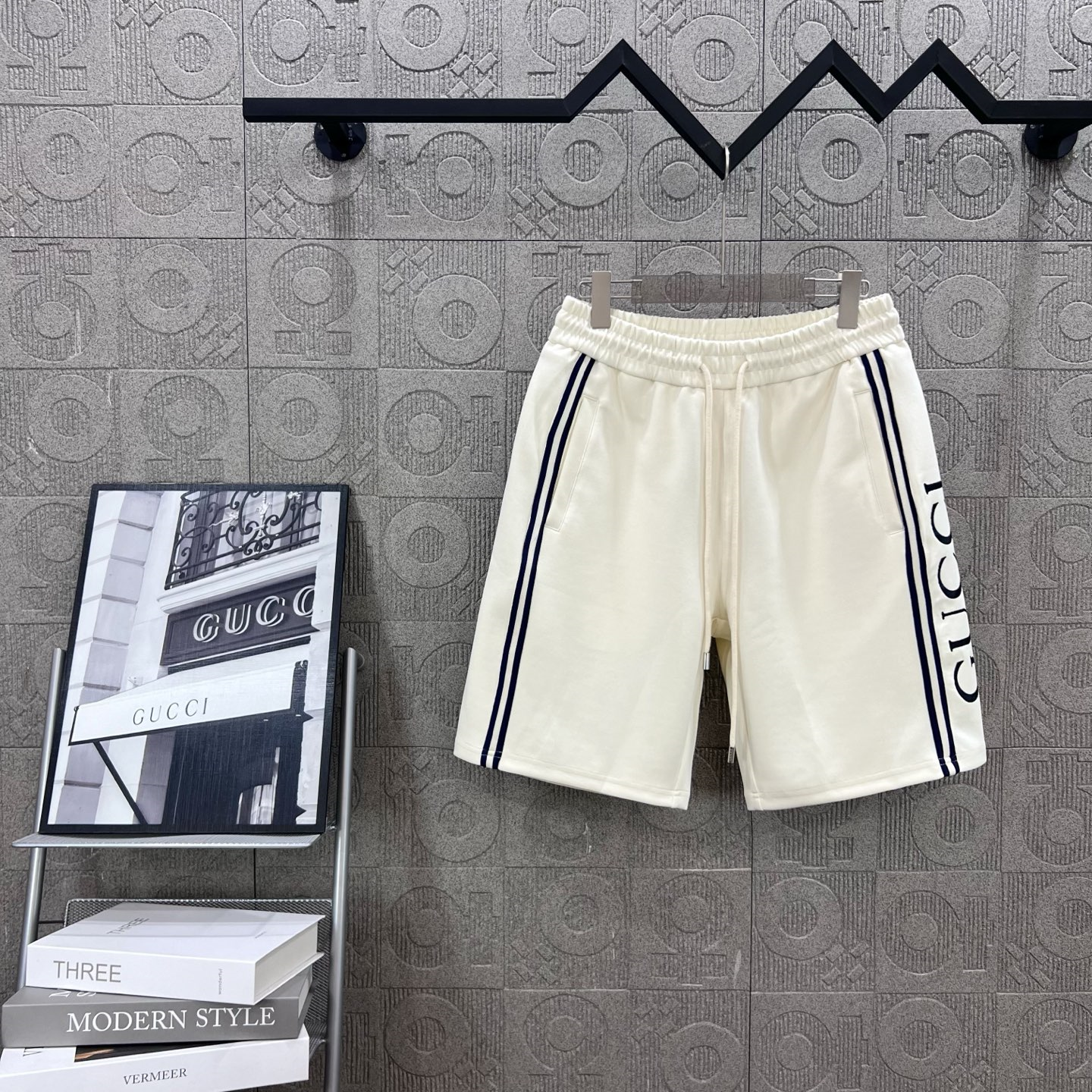 25SS new embroidered with blue and white webbing knit shorts