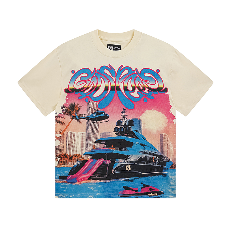 New release Rock street retro loose printed pure cotton short-sleeved shirt