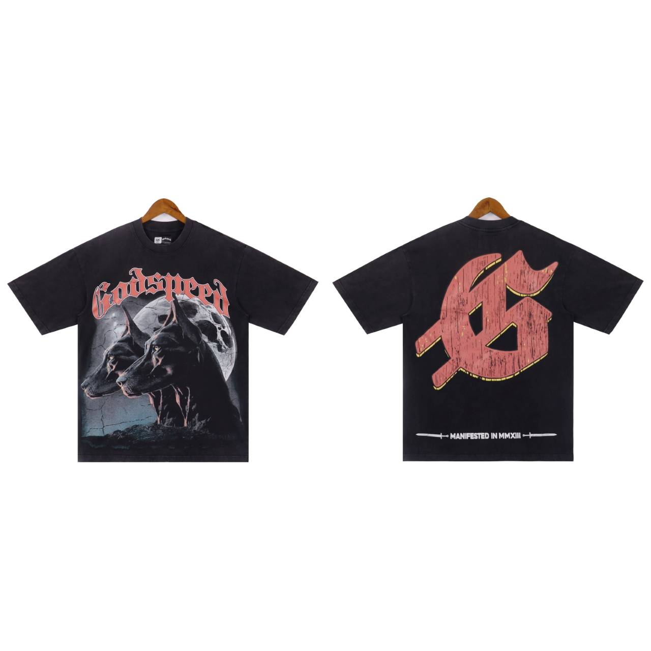 new release Dog head print washed shorts sleeve tshirt