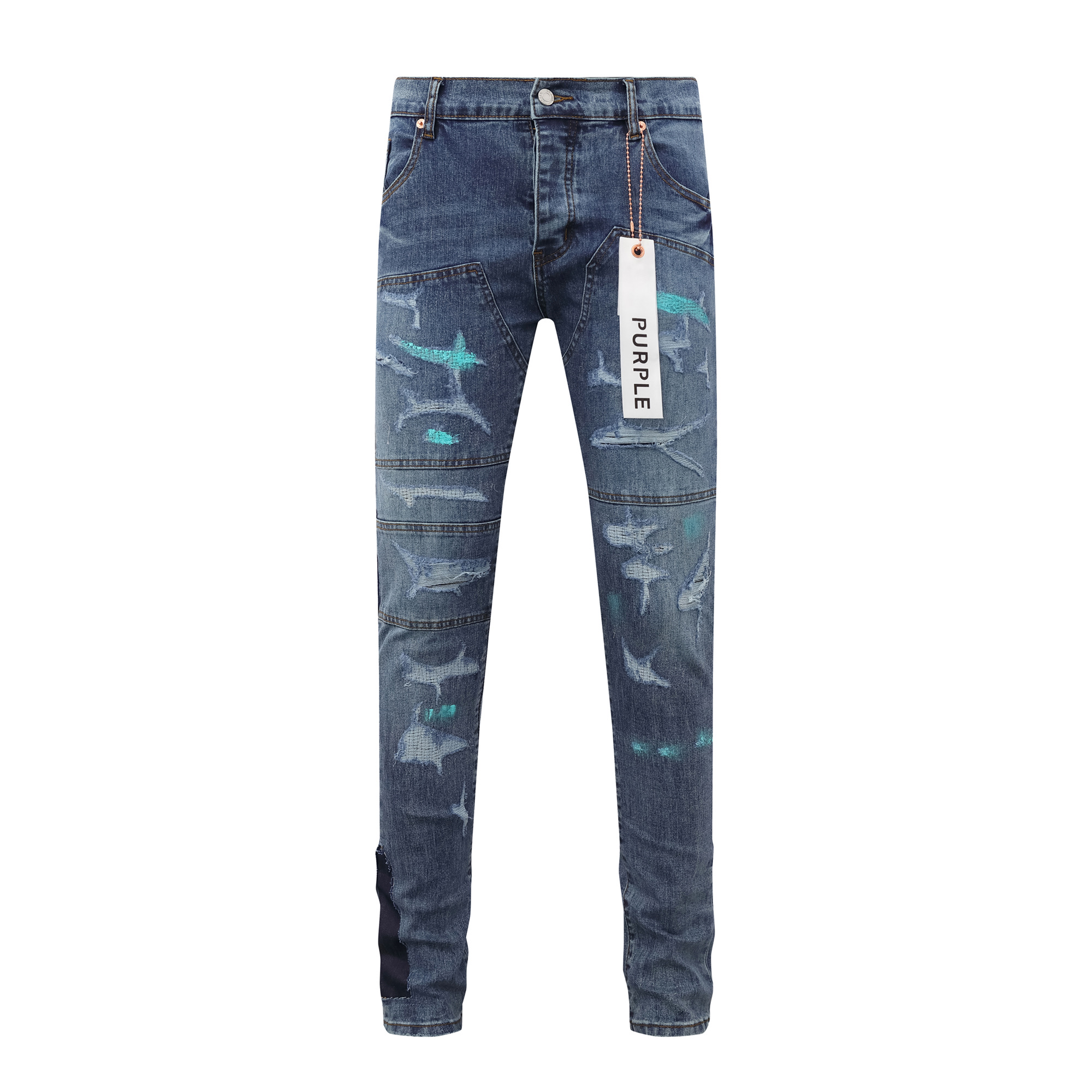 new purple brand blue ripped and patched jeans