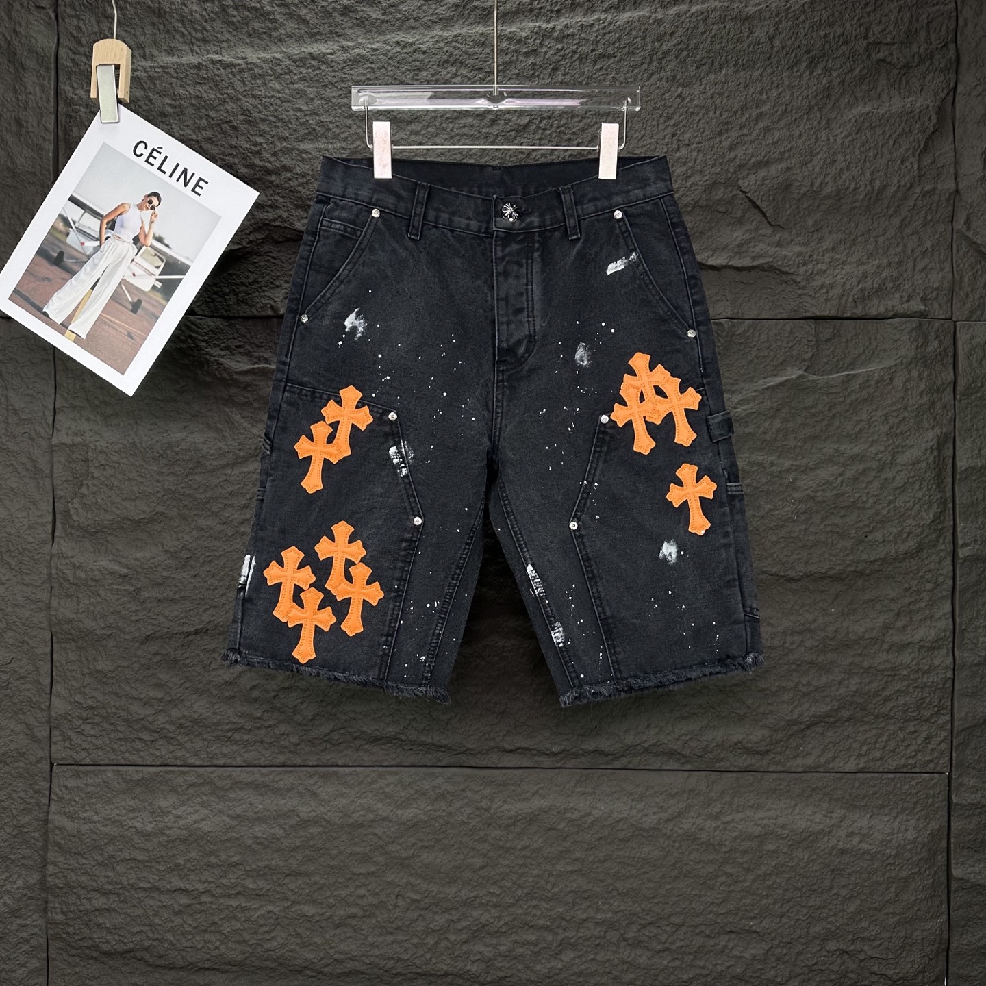 Washing black denim short