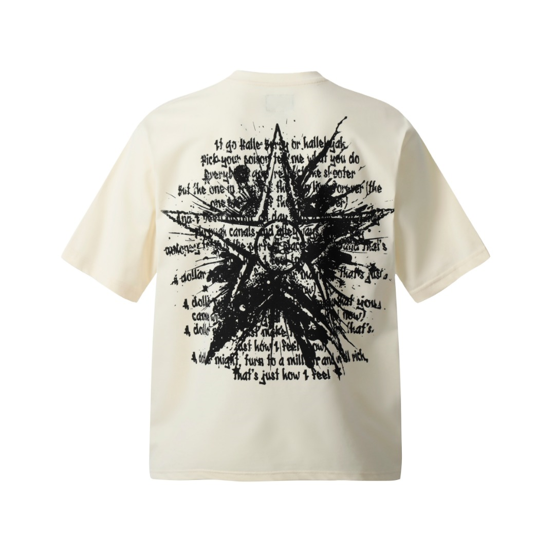 new arrival full print beige color black star tshirt