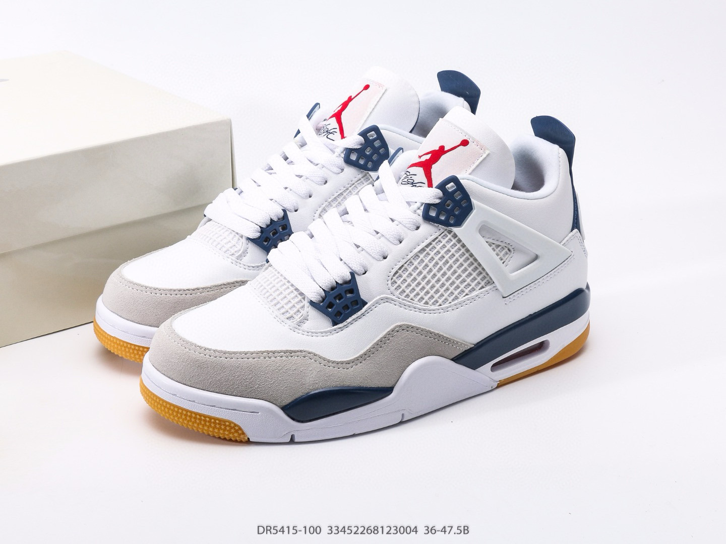 1: 1 Air Jordan 4 blue mix white with red logo
