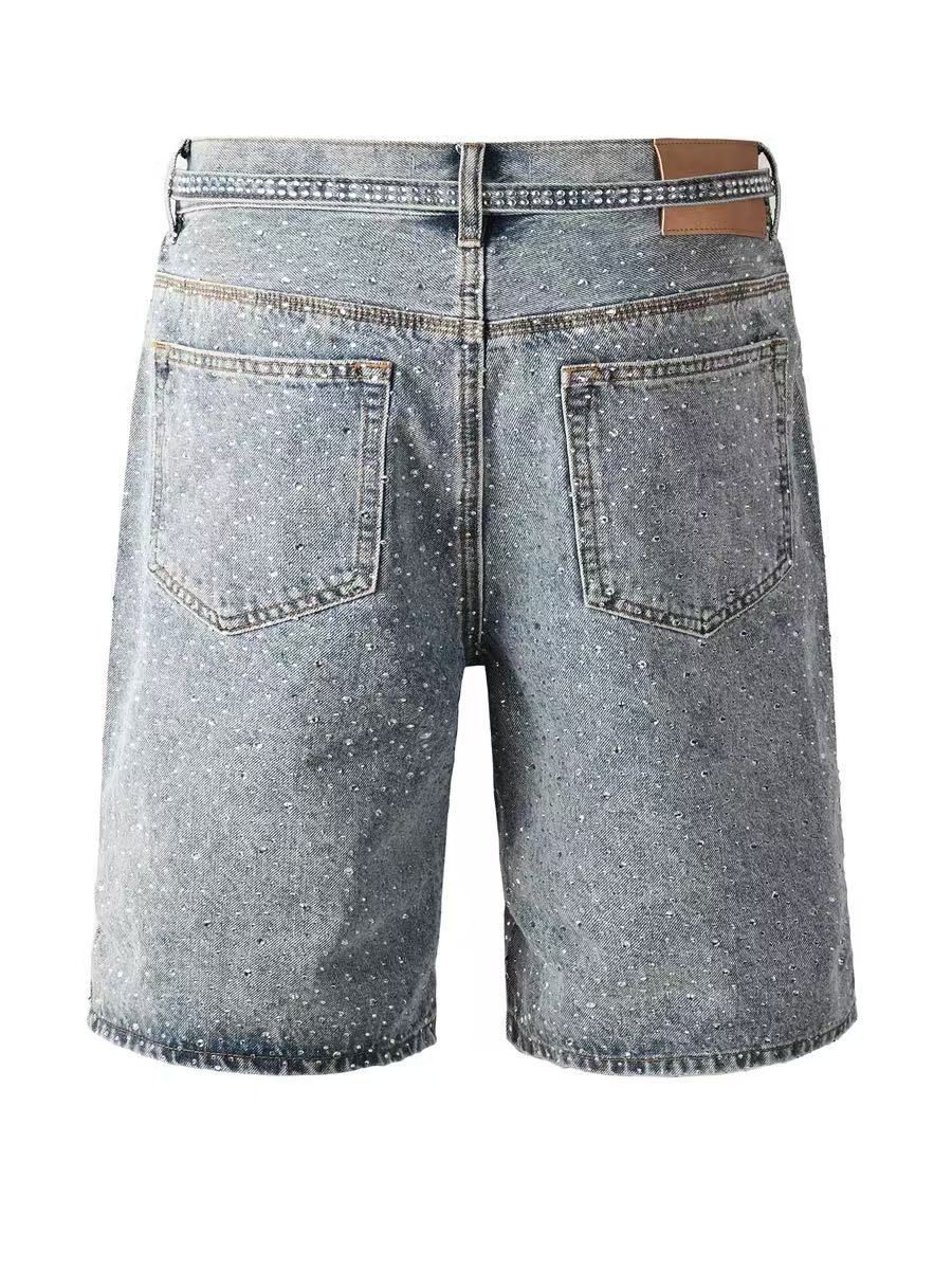 Washing blue rhinestone short