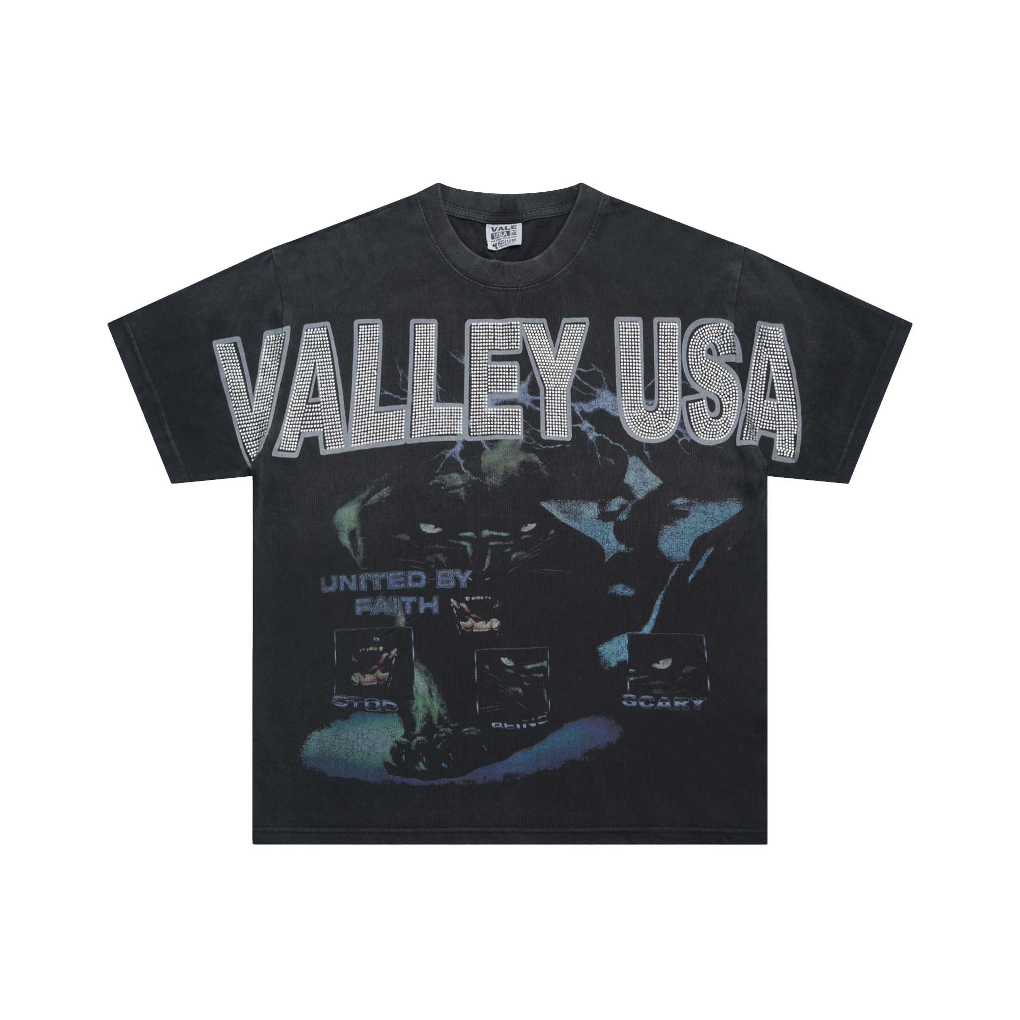 New released VFS rhinostone washed black tshirt