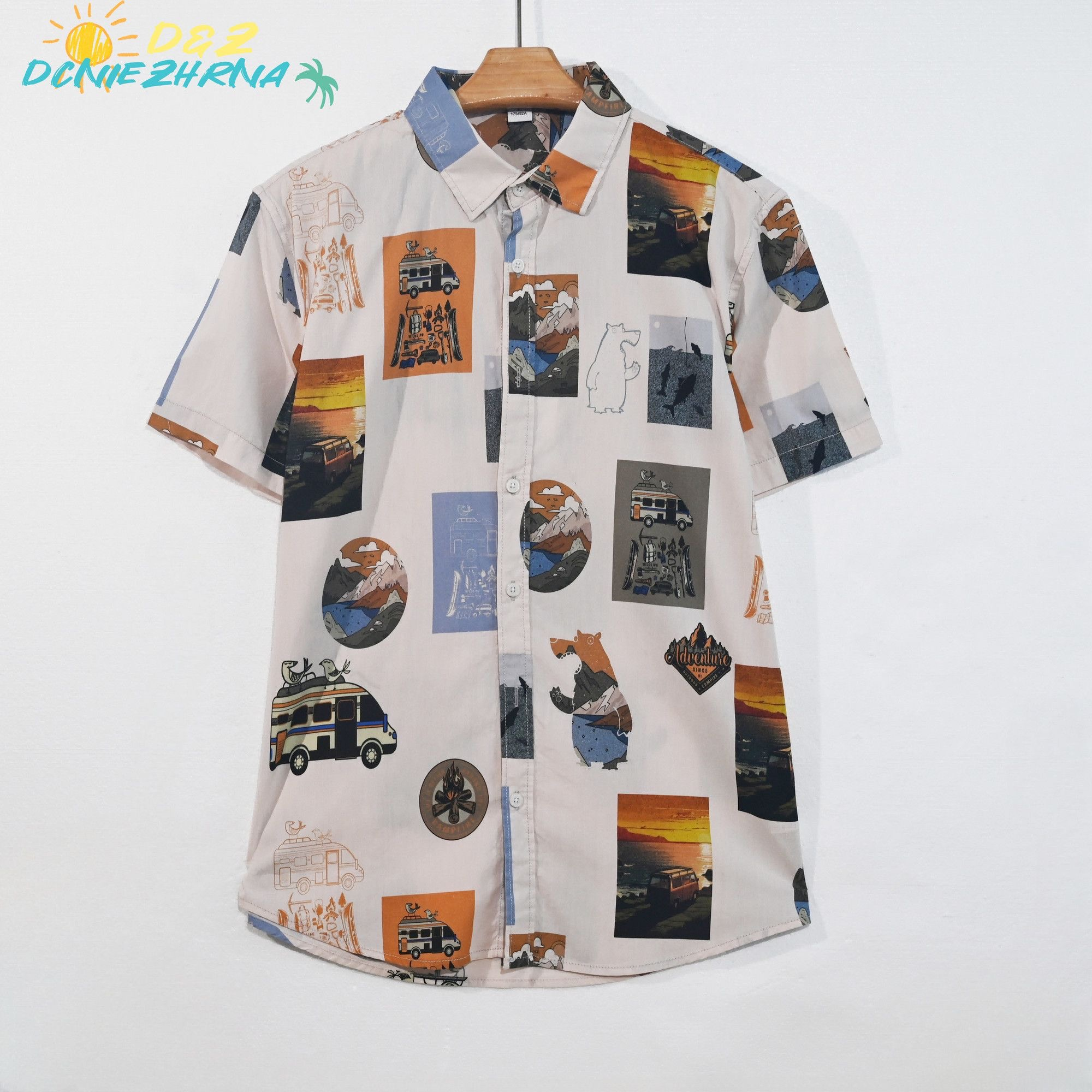 New Vintage-style Hawaiian casual summer  portentous print, loose-fitting and rugged shirt