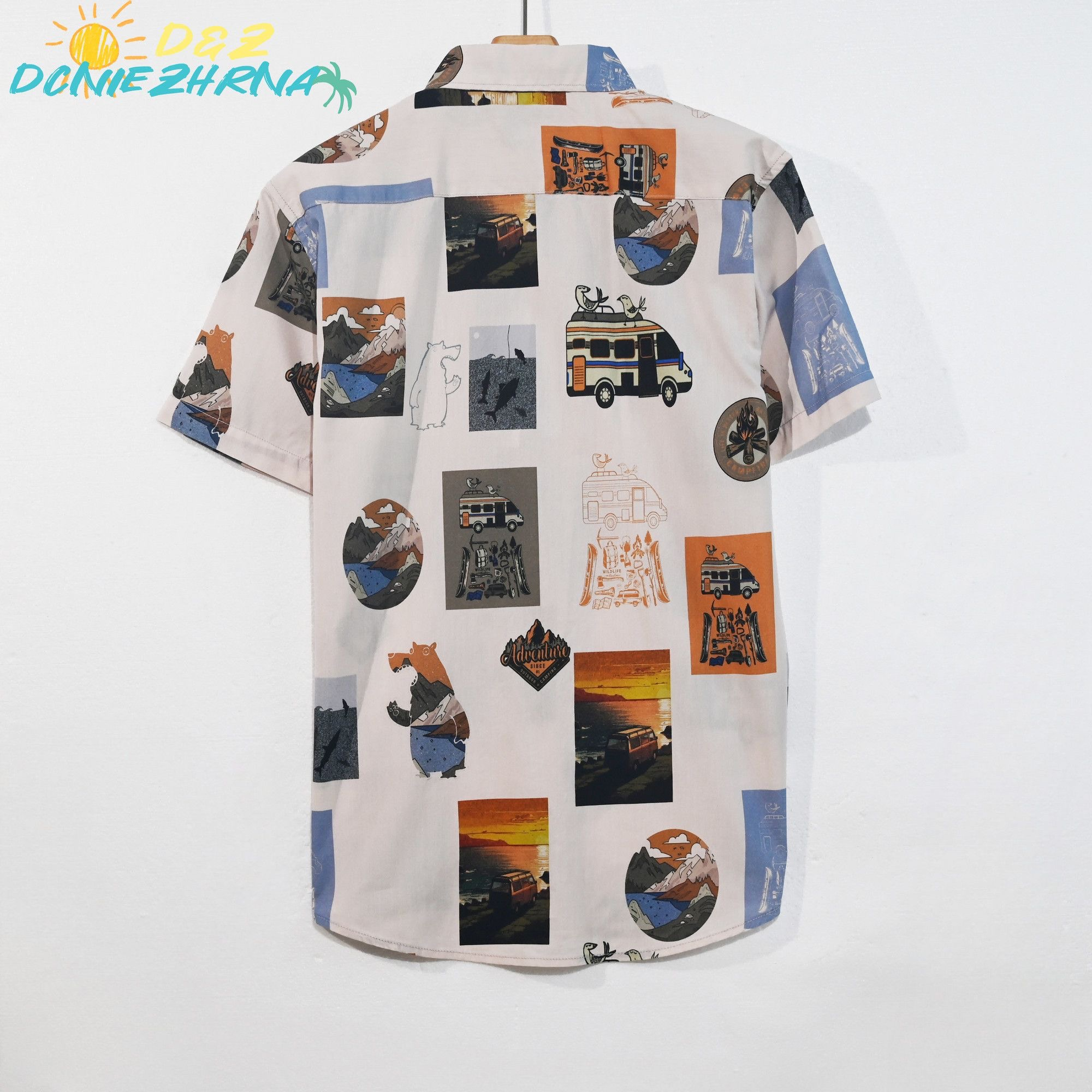 New Vintage-style Hawaiian casual summer  portentous print, loose-fitting and rugged shirt