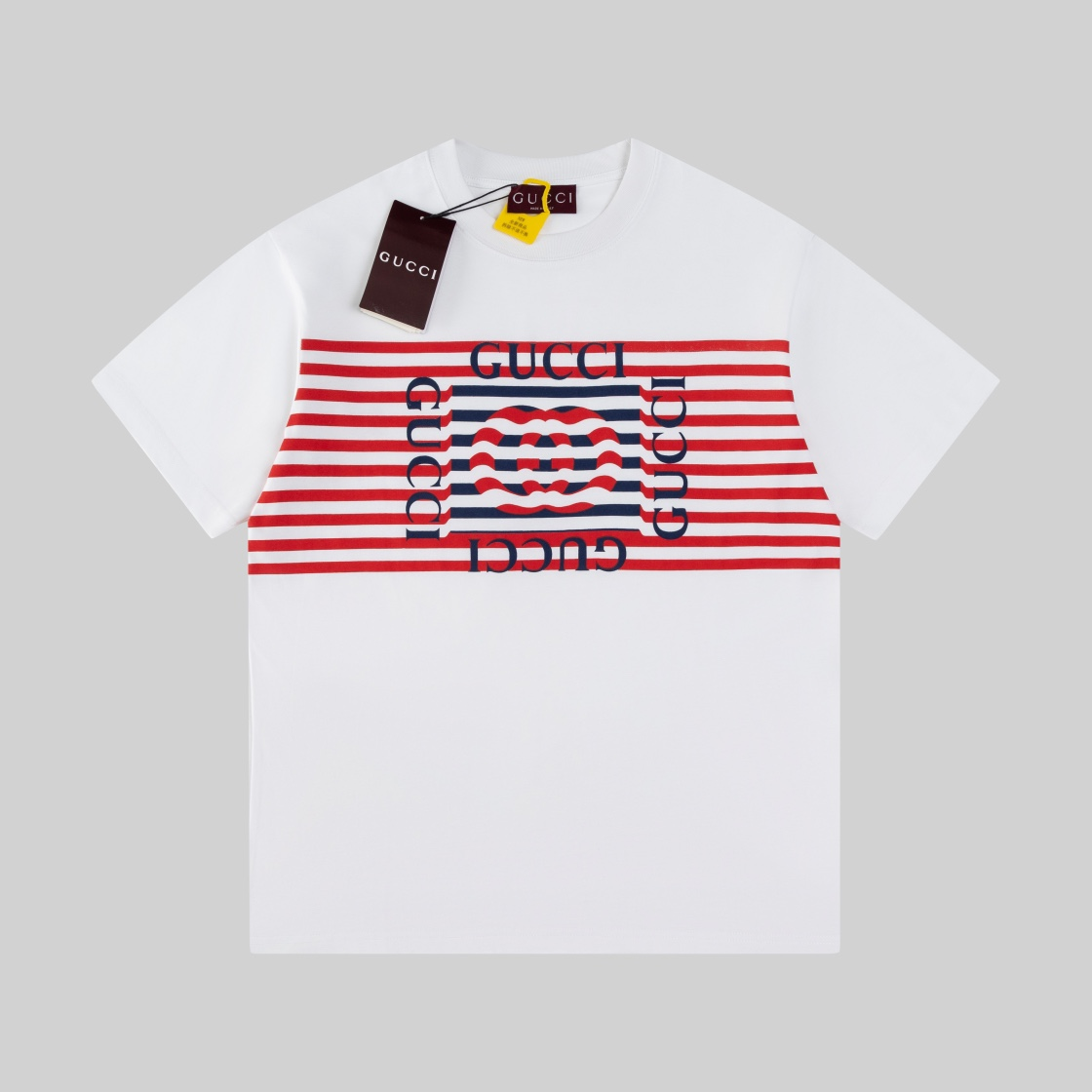 New Red wave printed round-neck short-sleeved shirt