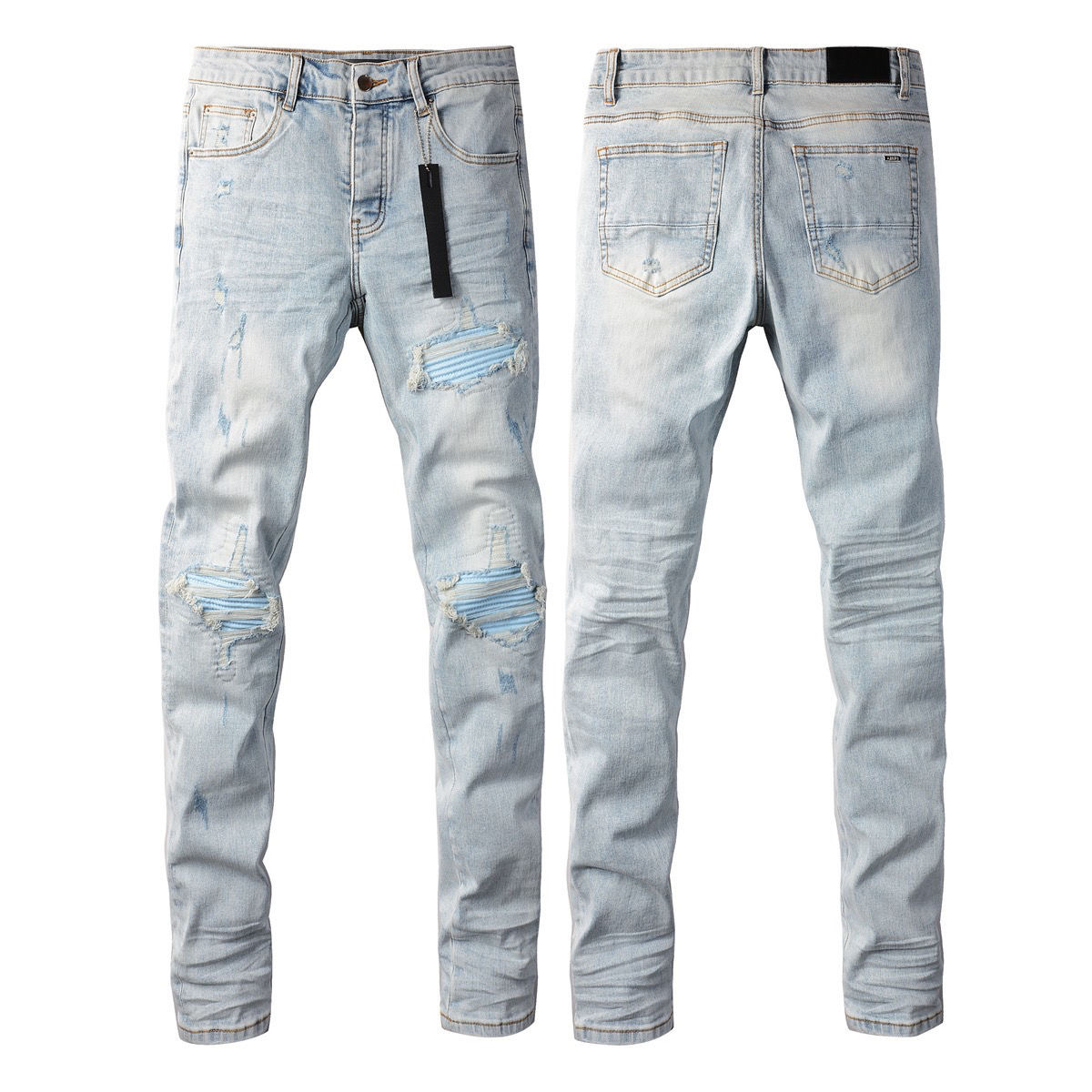 High street  ripped patched stretchy slim-fit skinny light-colored jeans