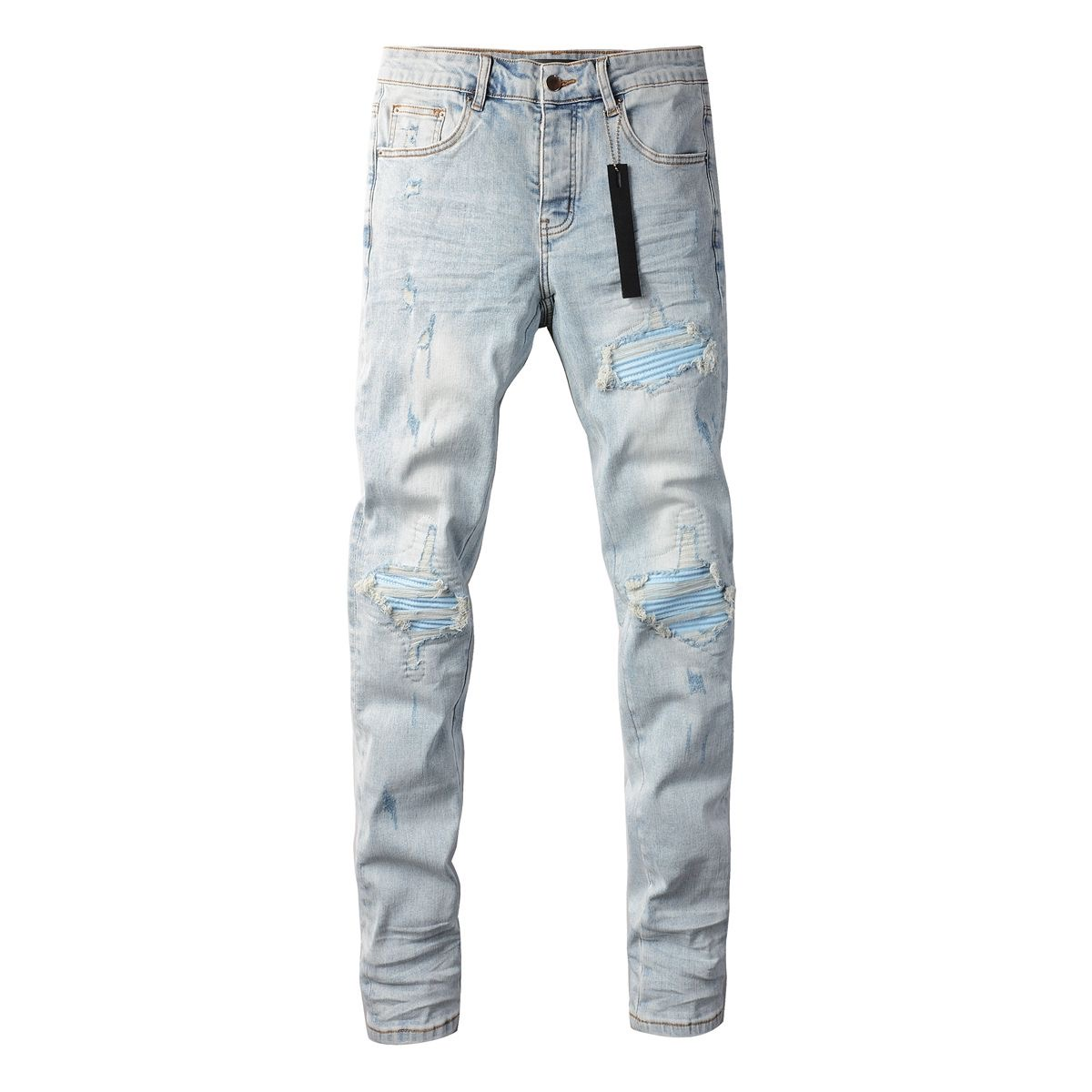 High street  ripped patched stretchy slim-fit skinny light-colored jeans