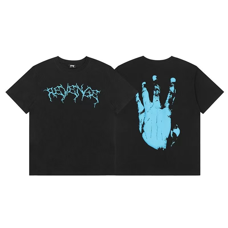 New blue palm black tshirt