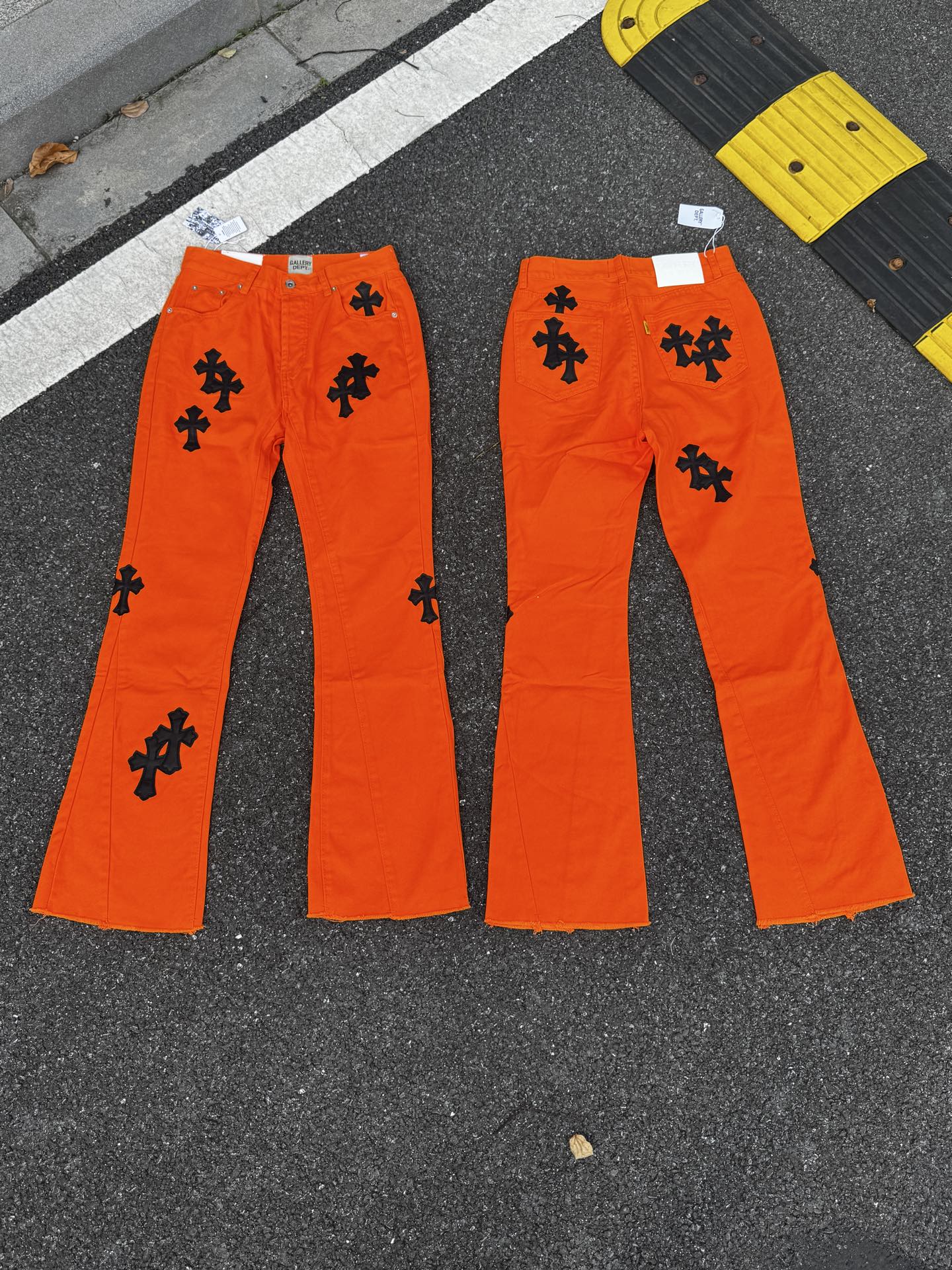 New color orange color cross patch flared pant