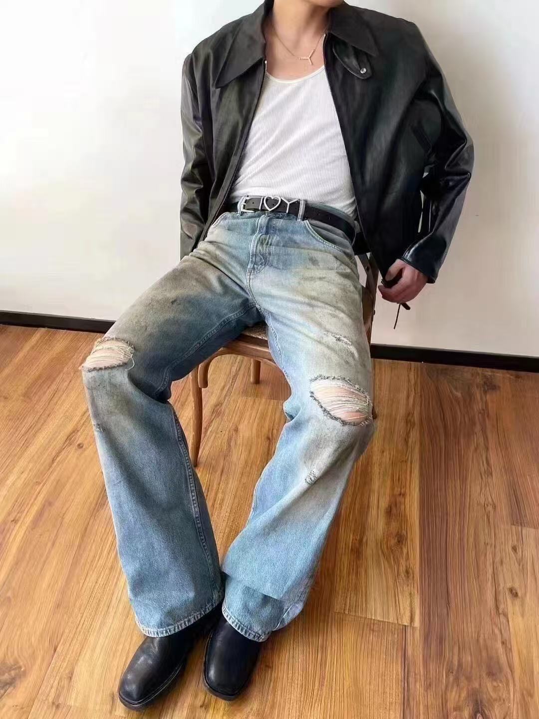 New washing ripped baggy  jeans