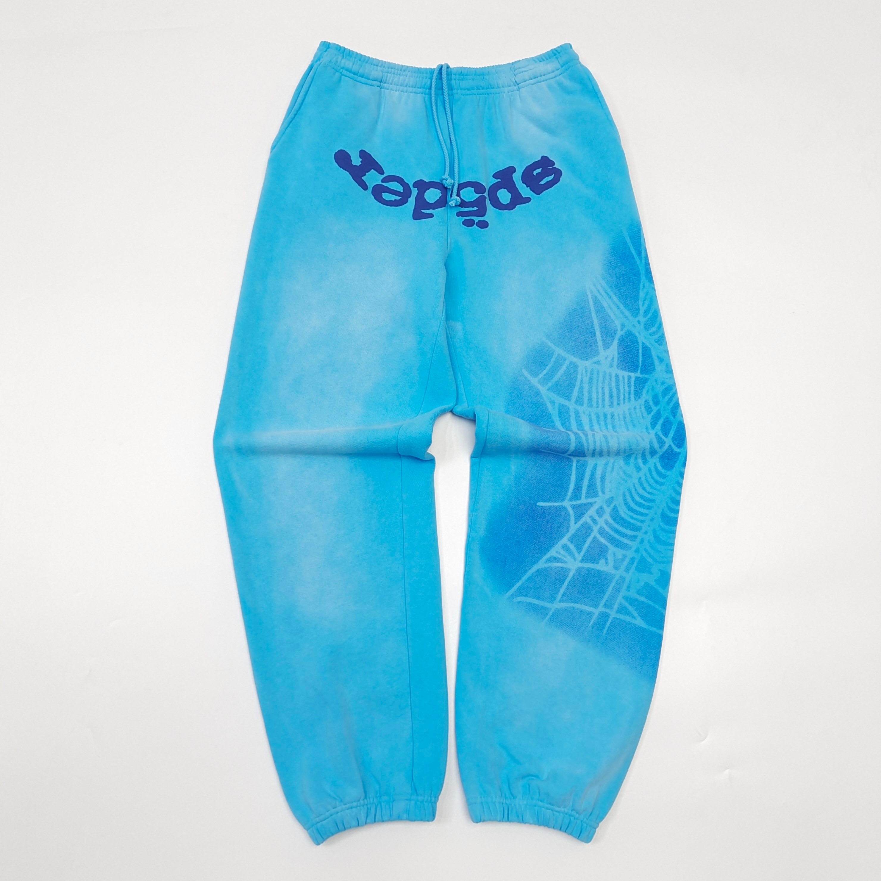 1:1 Blue letter shadow mesh printed light blue sweatpants