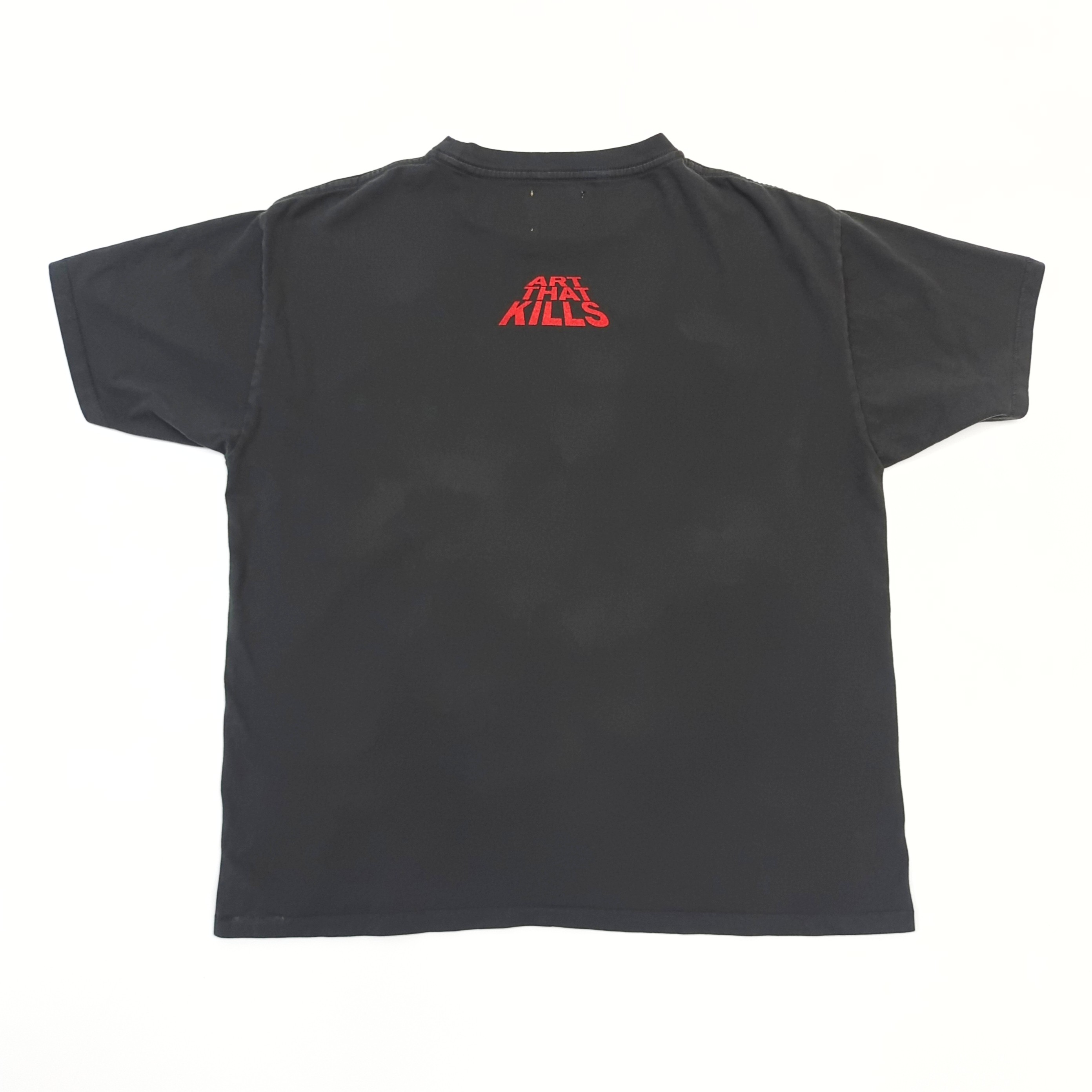 1:1 Washed white letter print black T-shirt