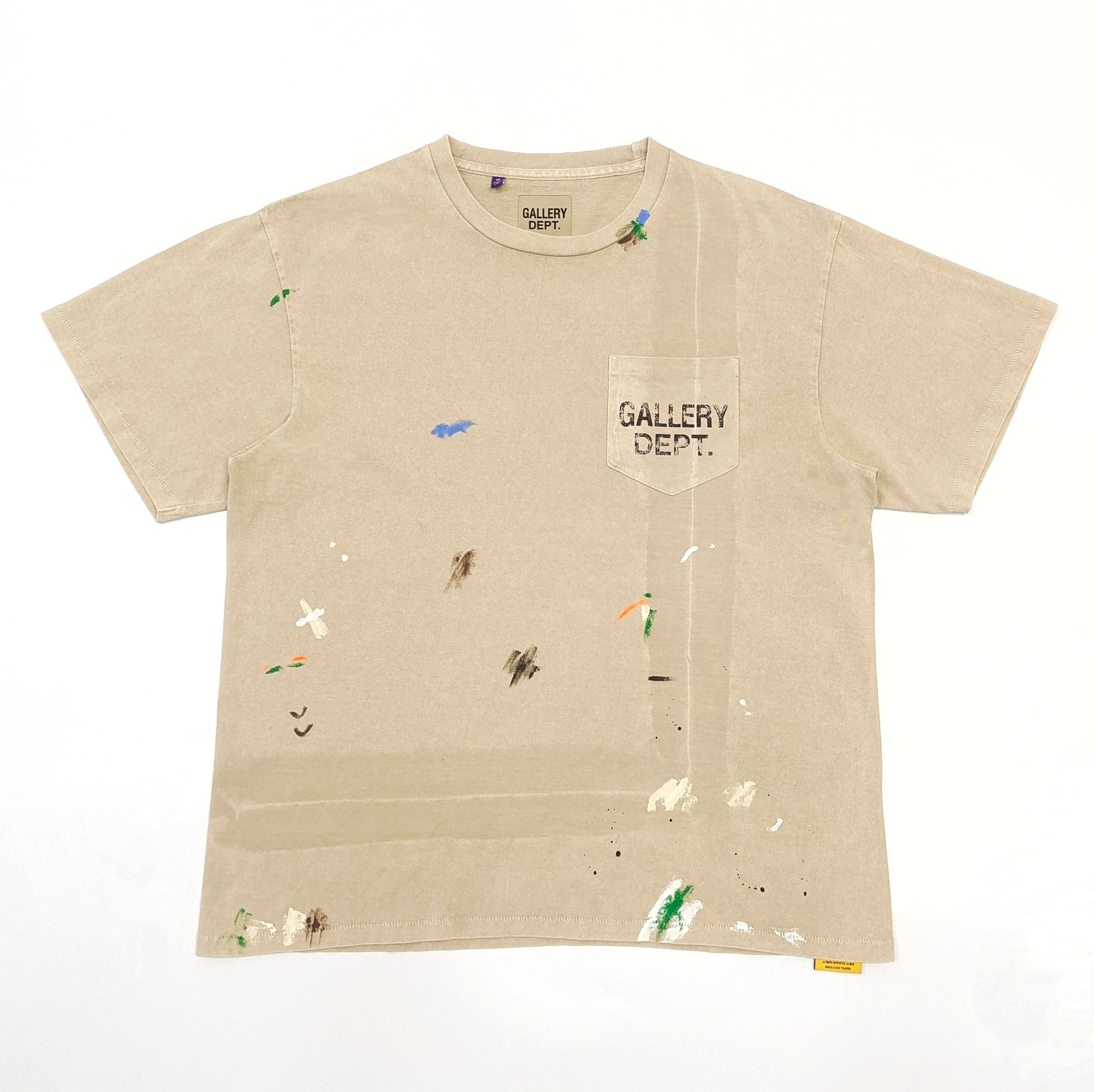 1:1 Khaki hand-painted pocket T-shirt