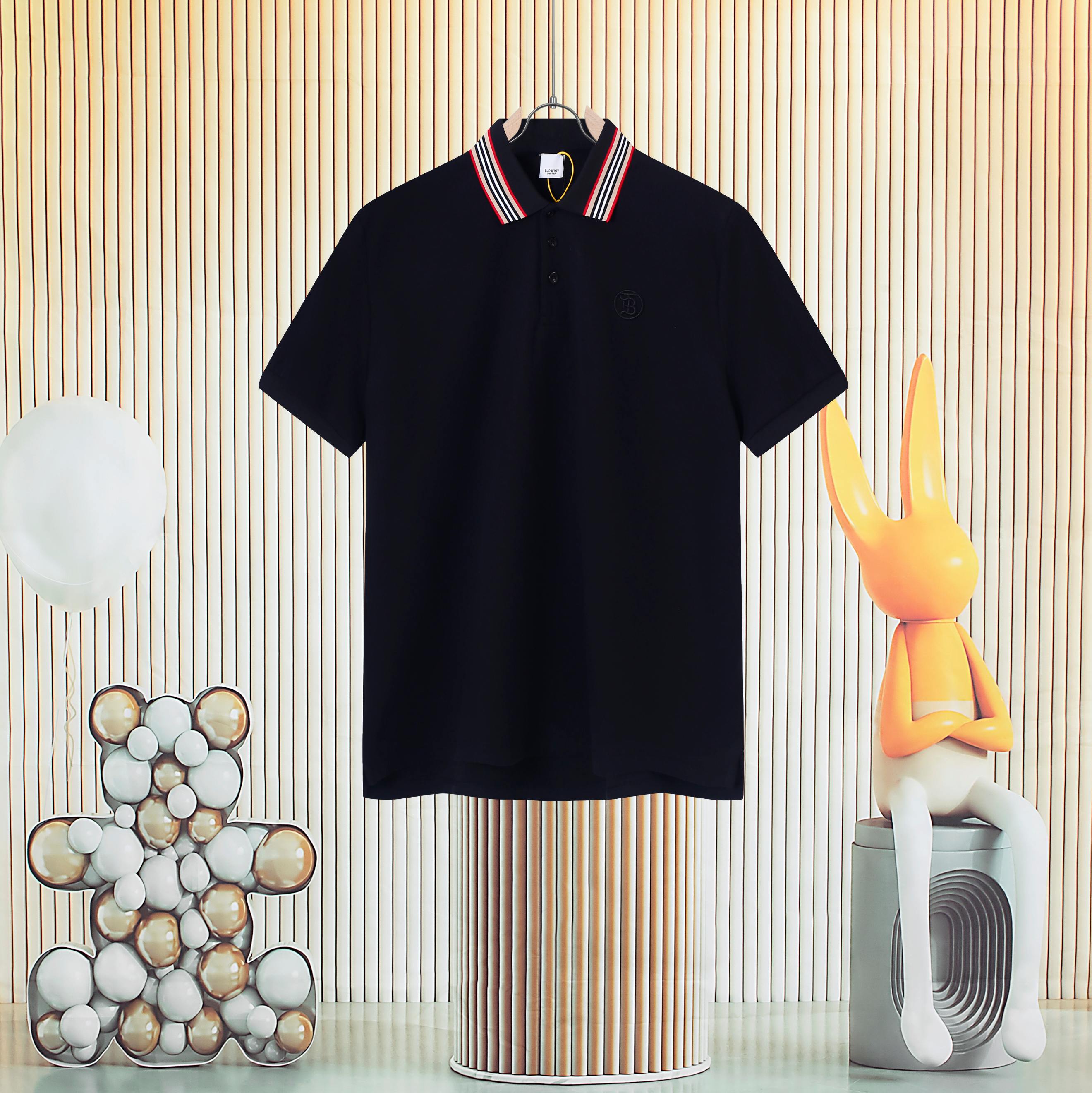 Classic red stripe knitted collar embroidery logo on the chest POLO shirt