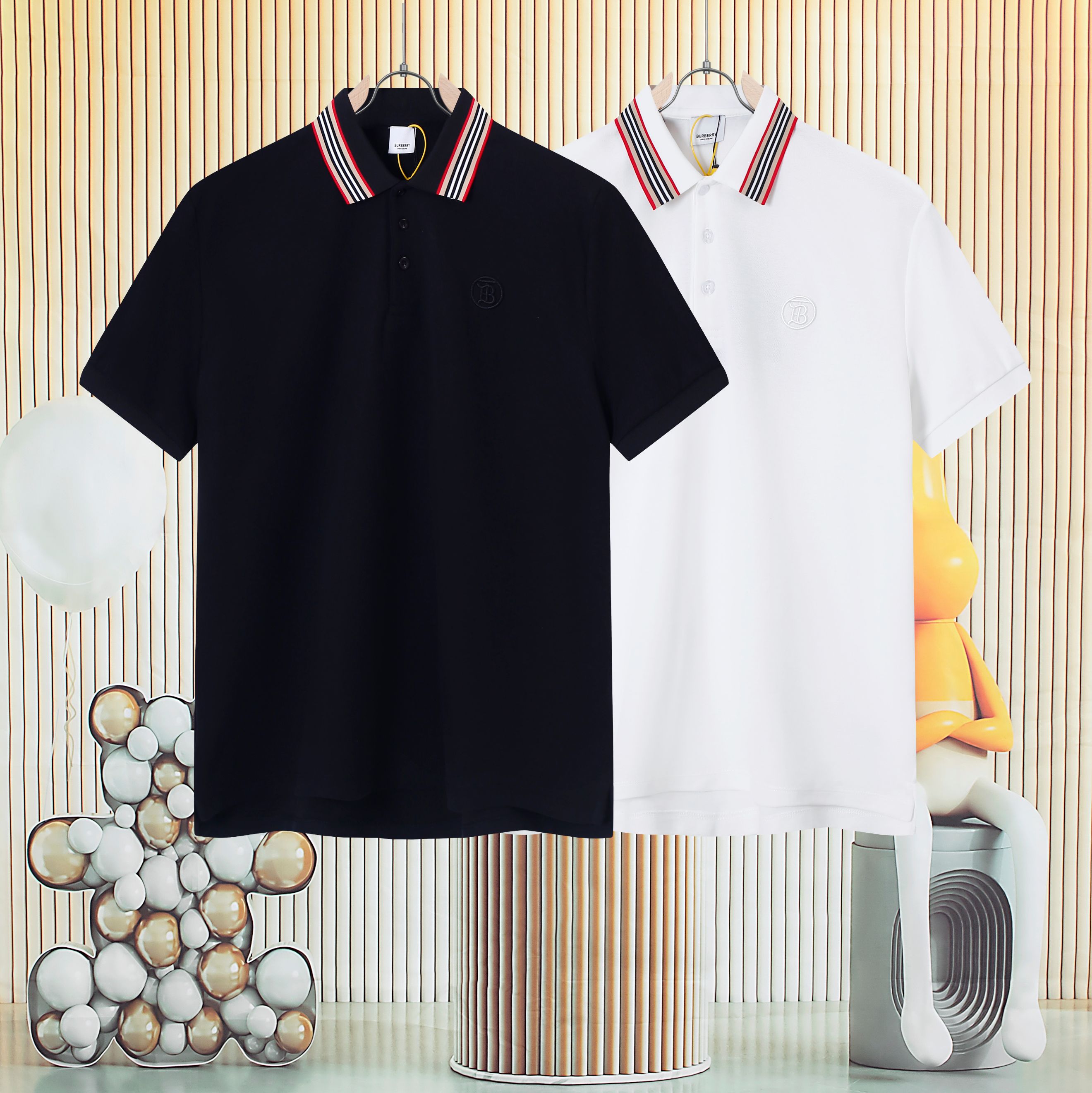 Classic red stripe knitted collar embroidery logo on the chest POLO shirt