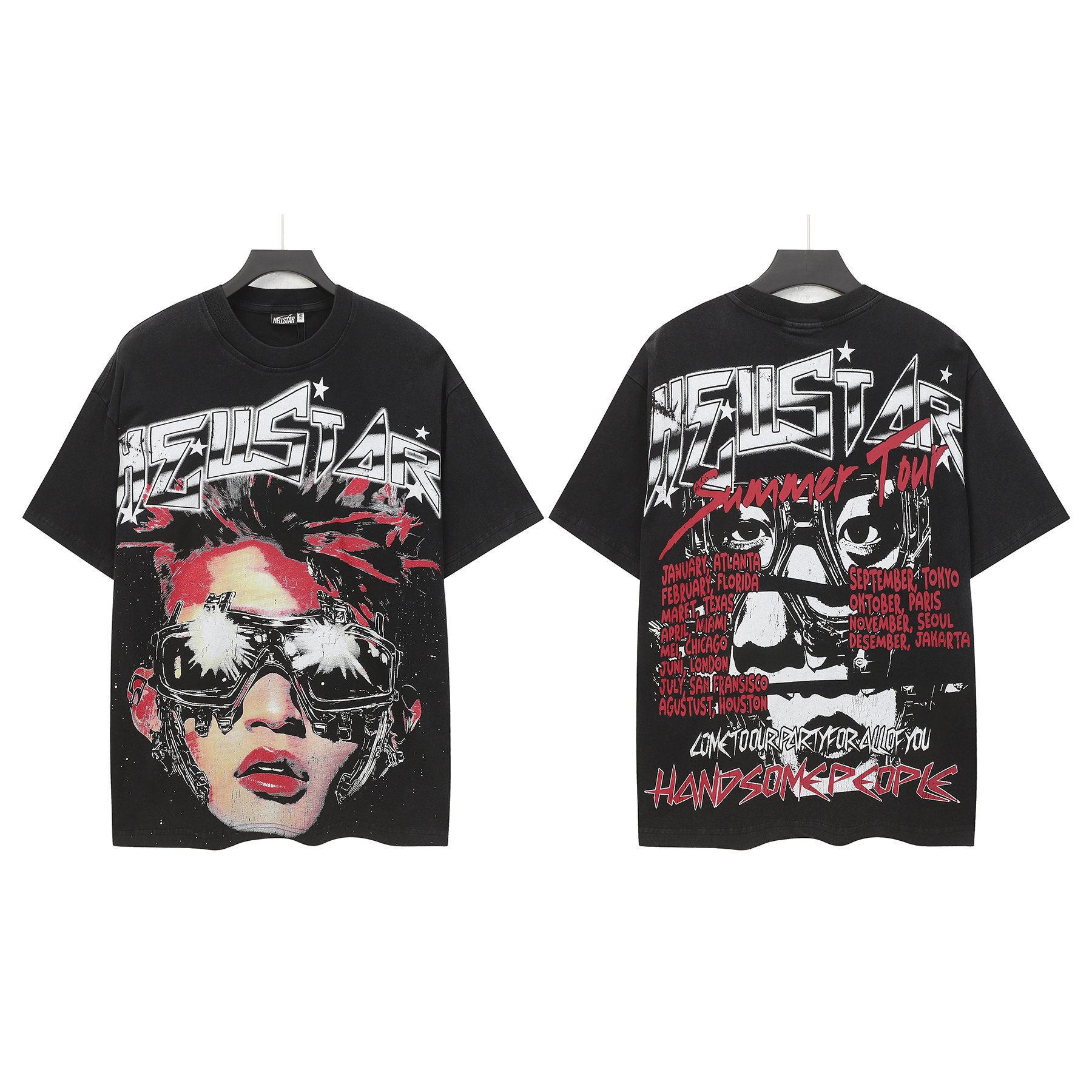New arrival washed black summer tour tshirt