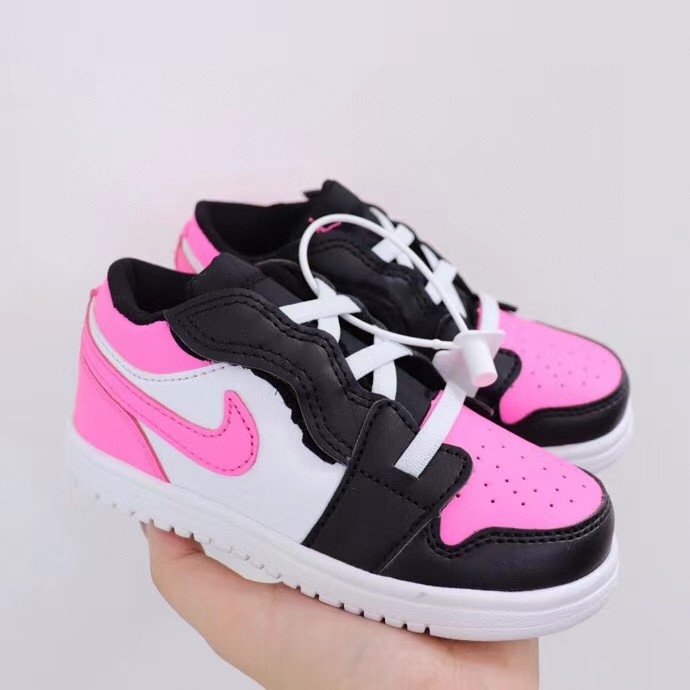 New arrival kid AJ1 velcro sneakers pink and black