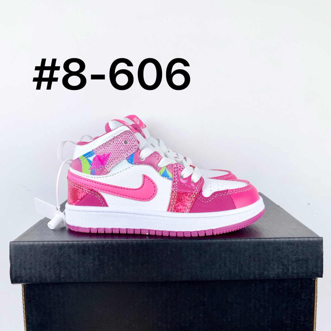 New arrival kid AJ1 sneakers rosy pink and white