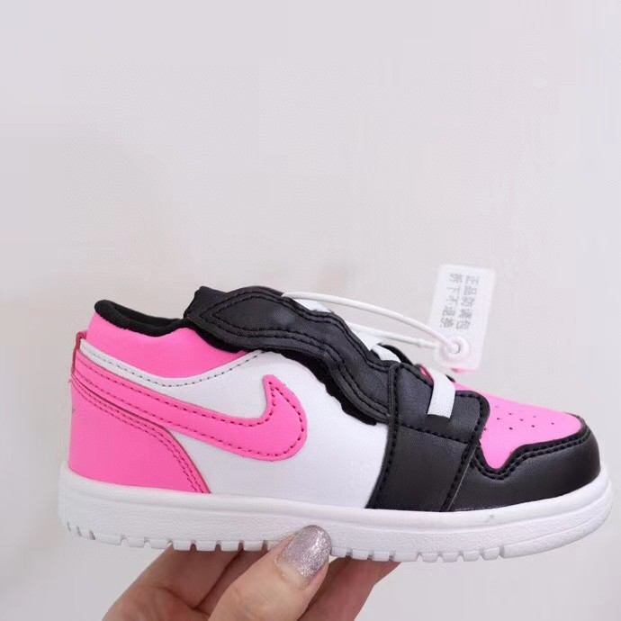 New arrival kid AJ1 velcro sneakers pink and black