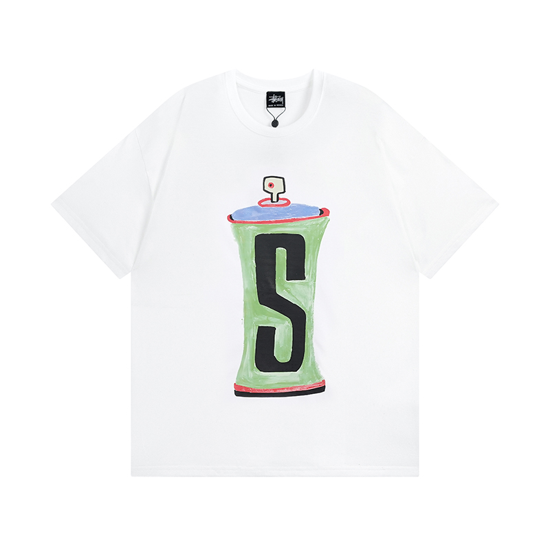 new arrival  hand-painted spray can print short-sleeved T-shirt