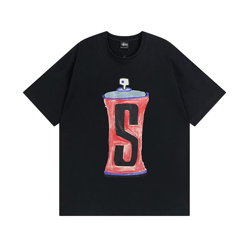 new arrival  hand-painted spray can print short-sleeved T-shirt