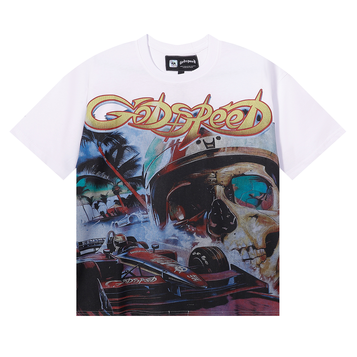 New arrival Skeleton racing car print cotton tee