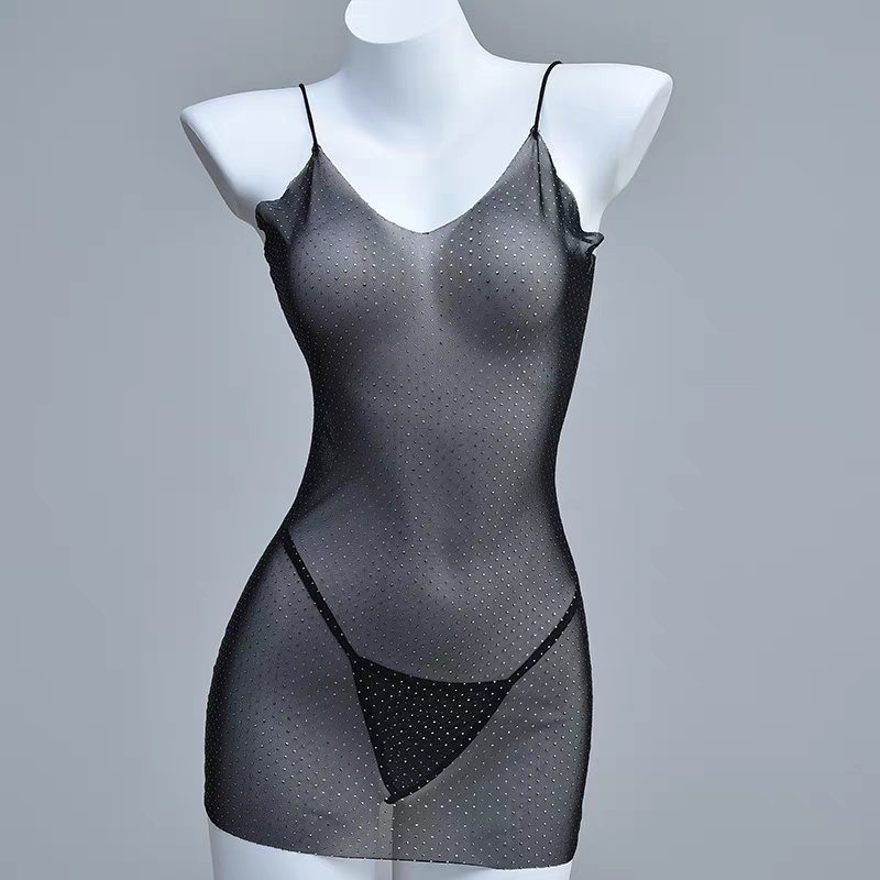 Sexy low-cut rhinestone-studded camisole dress